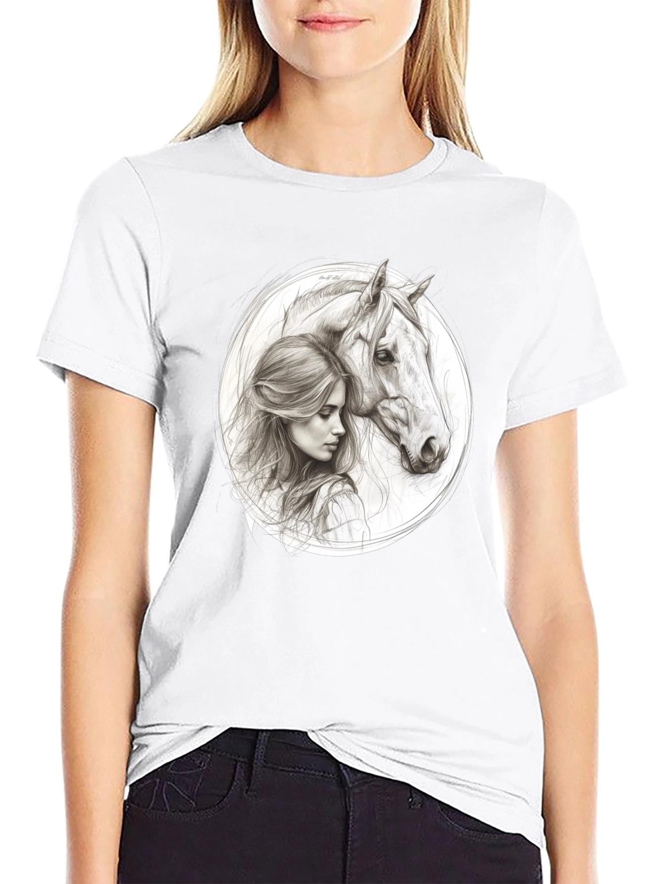 Black Woman and Horse Graphic Tee - Black view 9