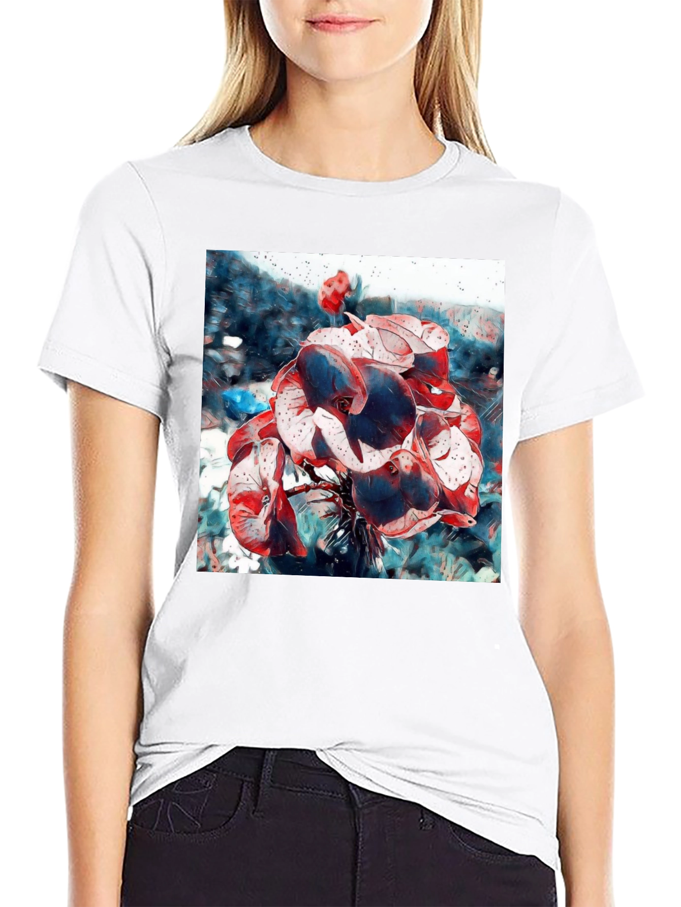 Black Abstract Floral T-Shirt - Artistic Botanical Design view 9