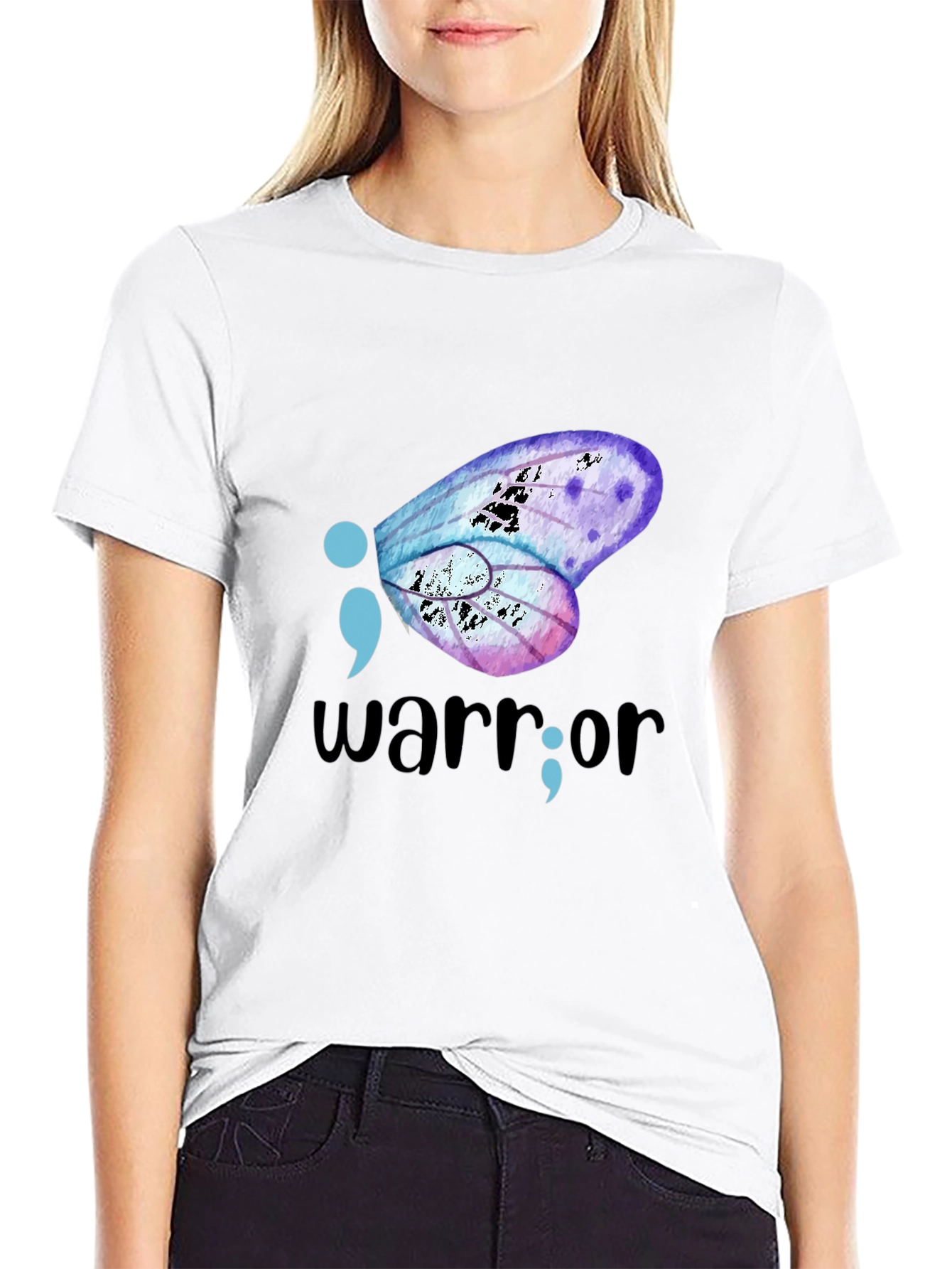 Black Semicolon Butterfly Warrior Graphic Tee view 9
