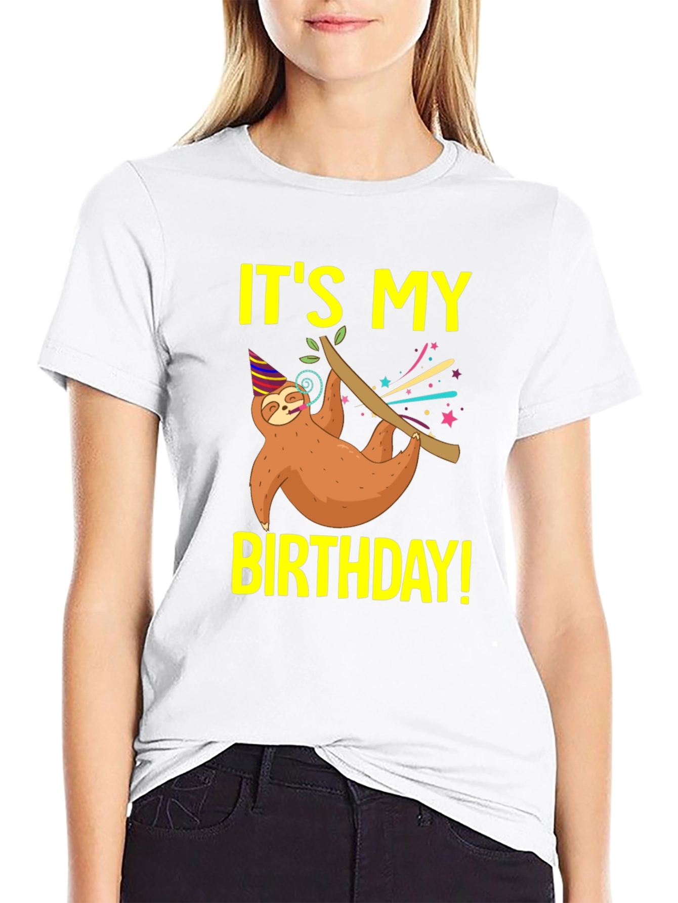 Black It's My Birthday Sloth T-Shirt - Fun Birthday Gift view 9