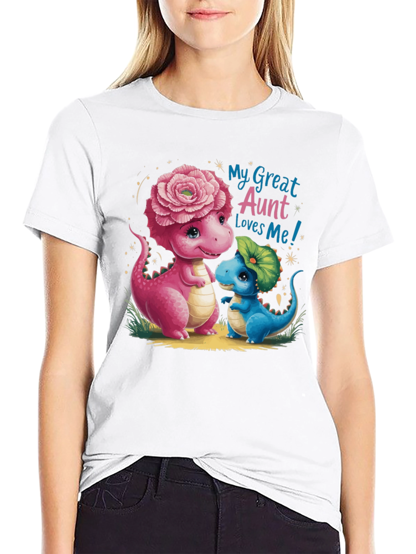 Black Cute Dinosaur 'My Great Aunt Loves Me' Black T-Shirt view 9