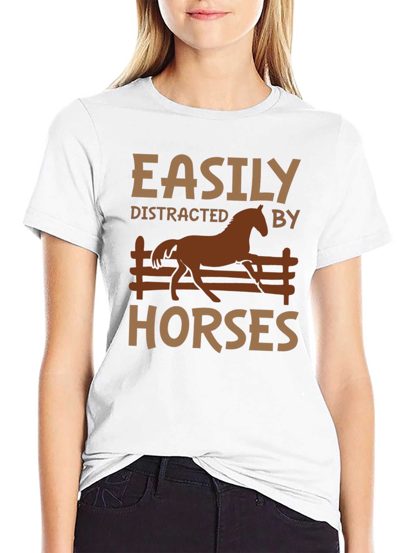 Black Easily Distracted By Horses Graphic T-Shirt view 9