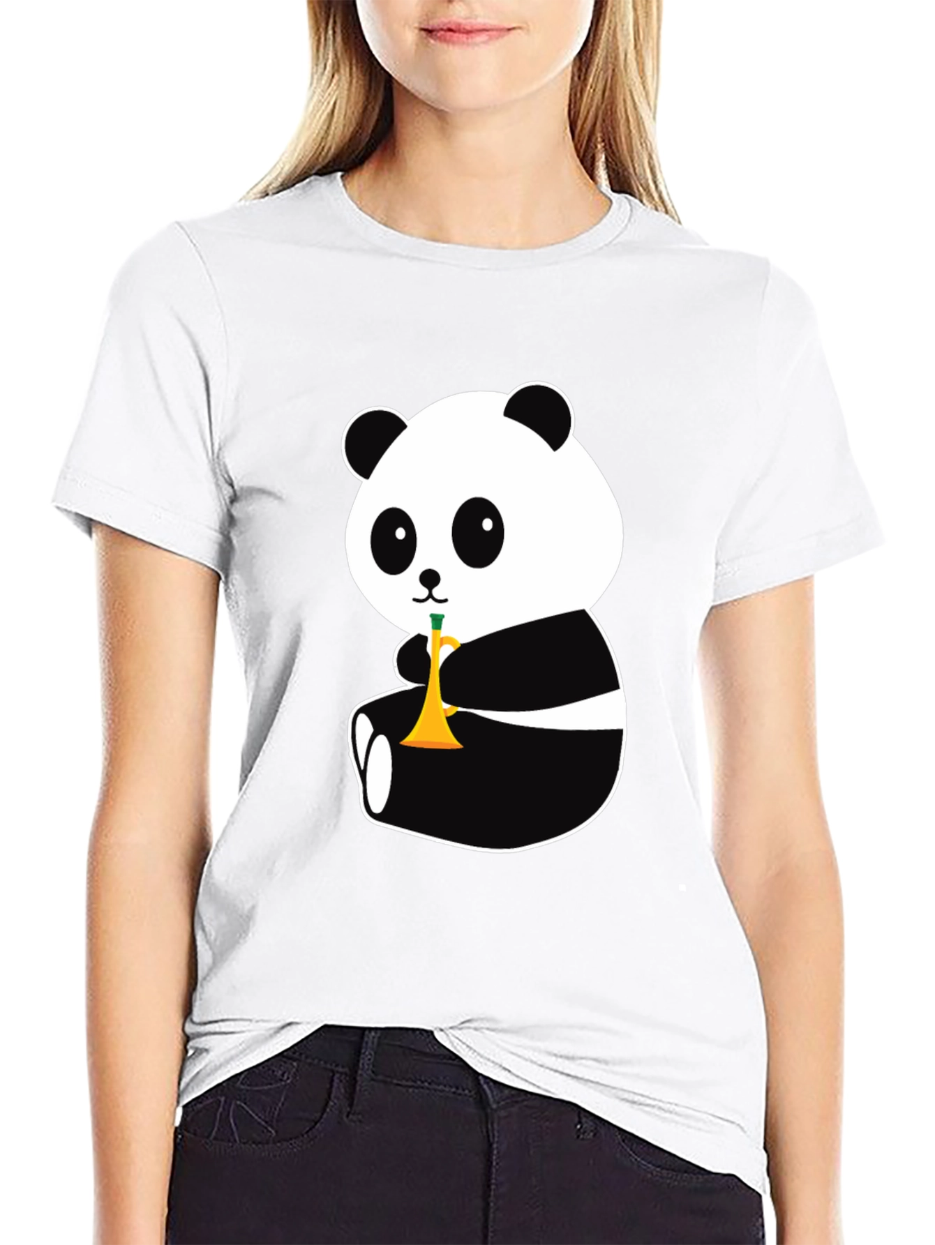 Black Panda Trumpet Black T-Shirt - Cute Cartoon Design view 9