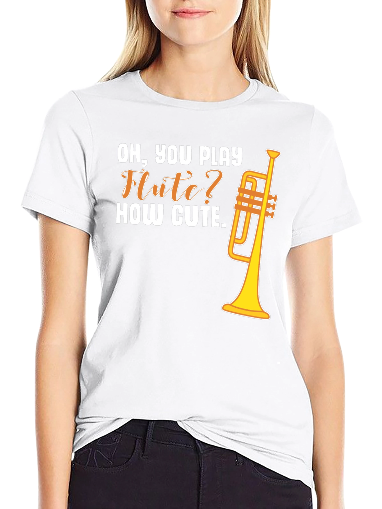 Black Funny Trumpet T-Shirt - "Oh, You Play Flute?" view 9