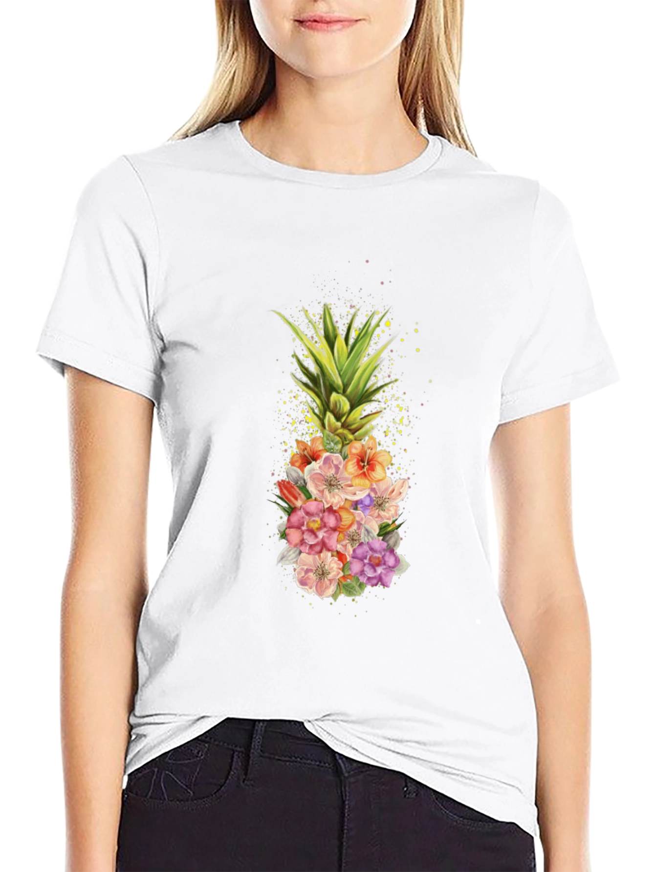 Black Floral Pineapple Graphic T-Shirt - Black view 9