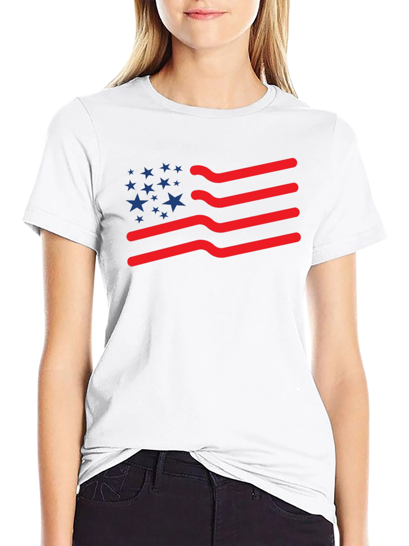Black American Flag T-Shirt: Patriotic Wavy Stripes and Stars Tee view 9