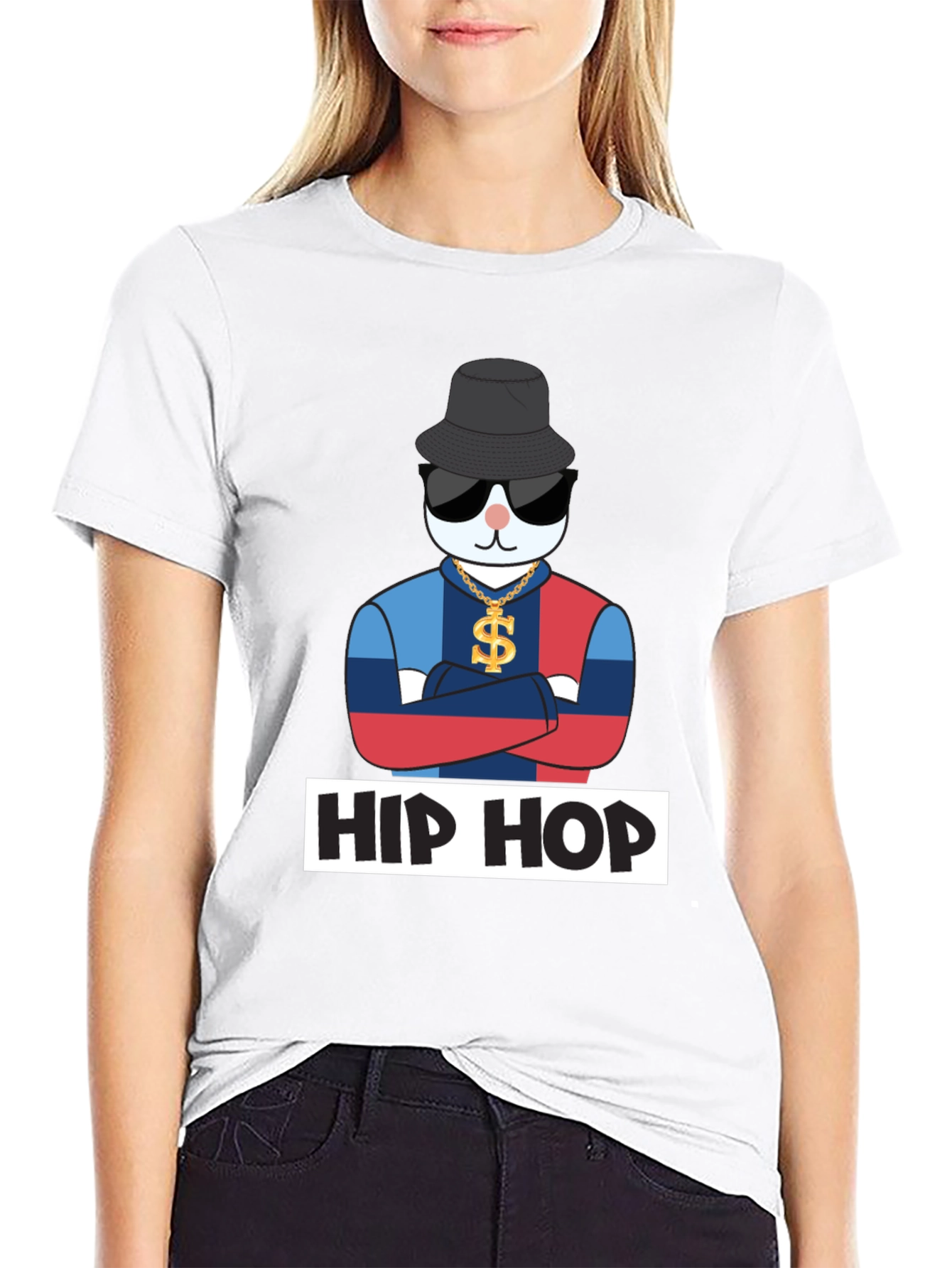 Black Hip Hop Cat T-Shirt, Fun Design view 9