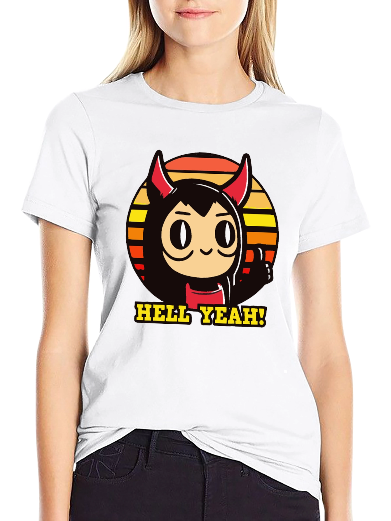 Black Hell Yeah Devil Cartoon Graphic Tee view 9