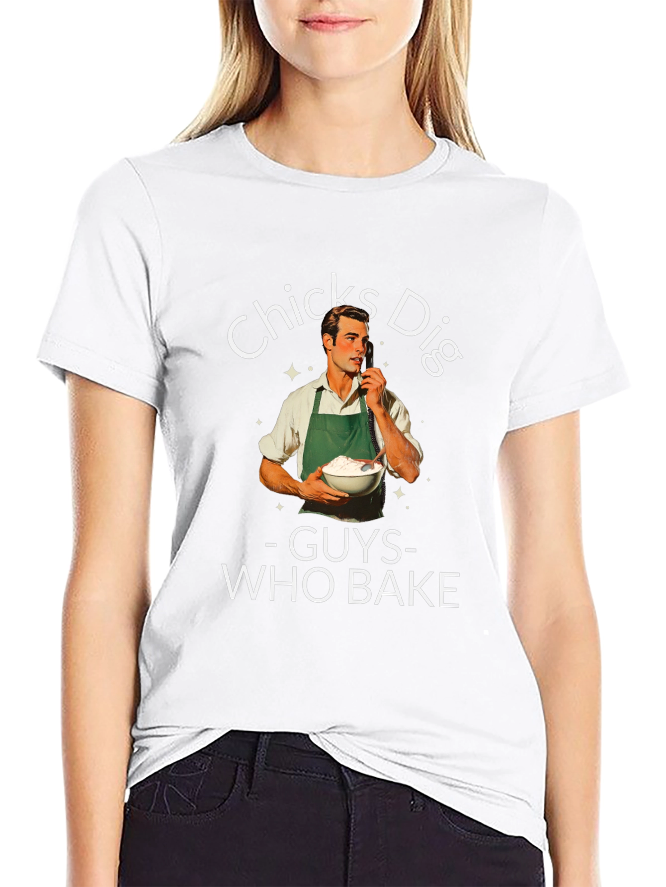 Black Funny "Chicks Dig Guys Who Bake" Graphic T-Shirt view 9