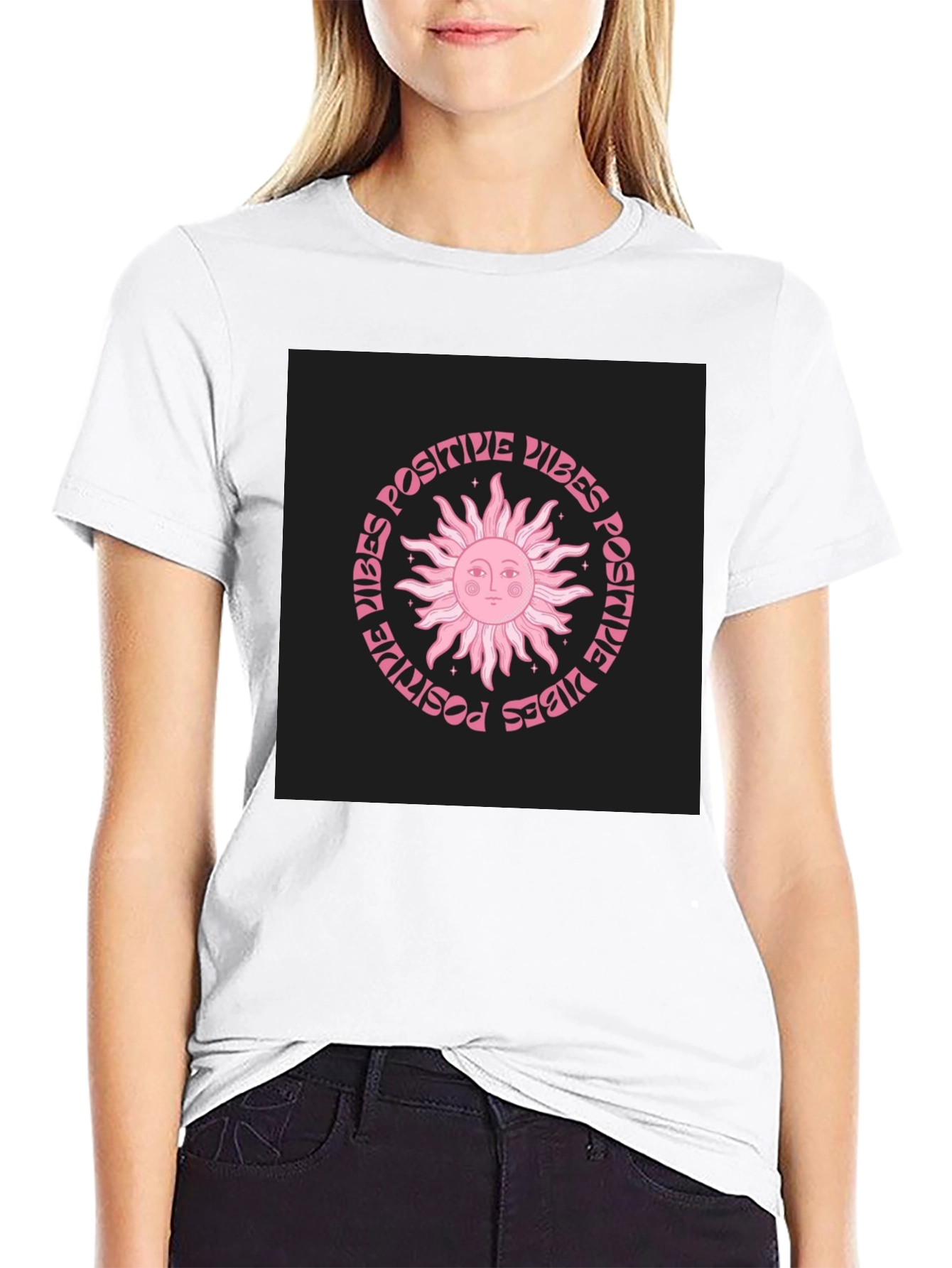 Black Positive Vibes Sun Graphic T-Shirt view 9