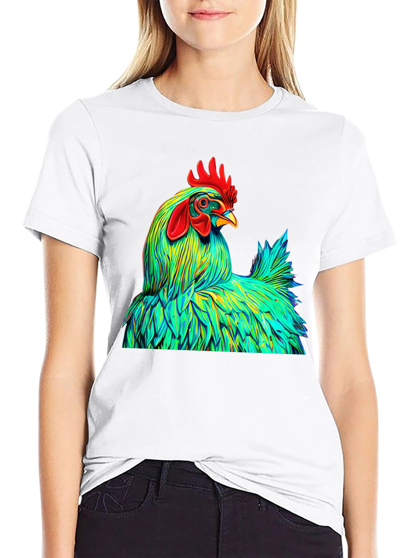 Black Vibrant Rooster Graphic Tee - Bold Style view 9