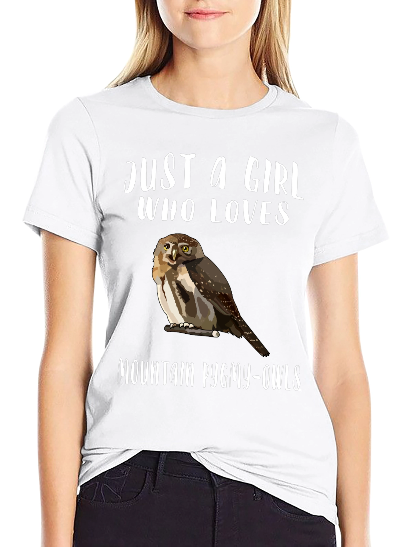 Black Just a Girl Who Loves Mountain Pygmy-Owls T-Shirt view 9