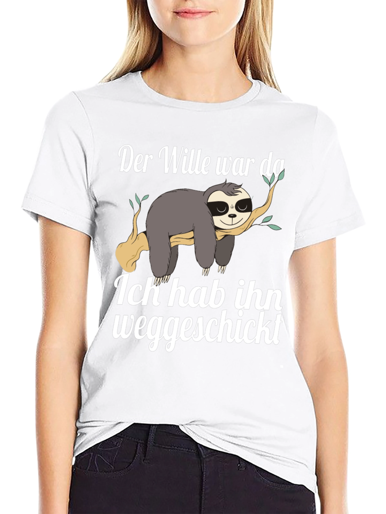 Black Sloth Funny German T-Shirt "Der Wille war da" view 9