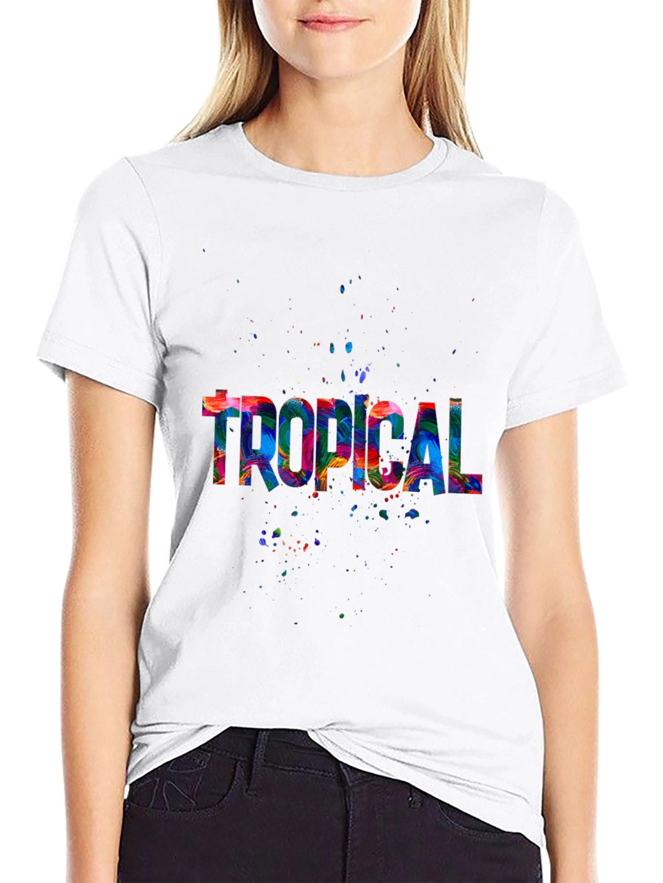 Black Tropical Splash Men's Black T-Shirt view 9