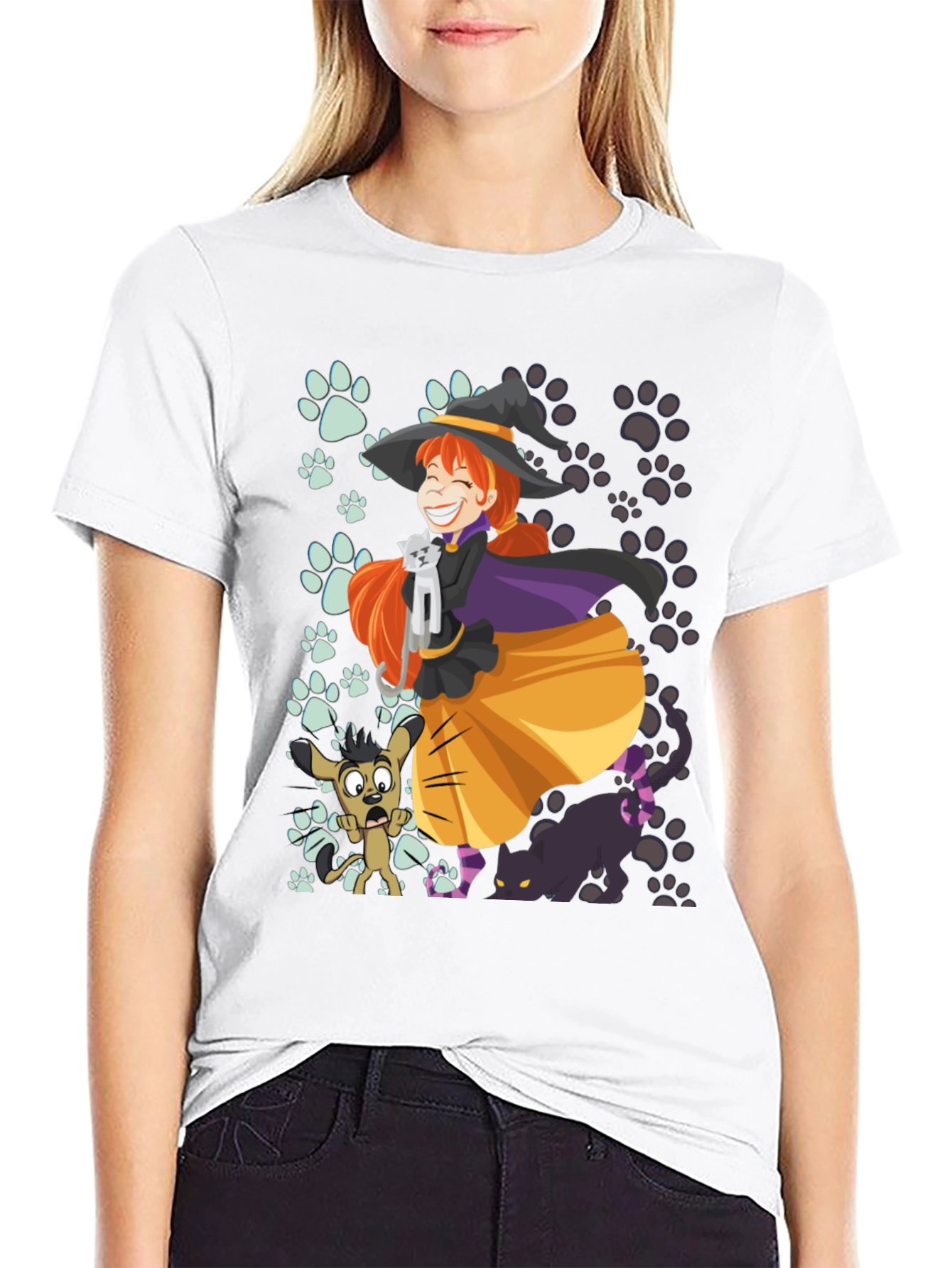 Black Witch and Pets T-Shirt view 9