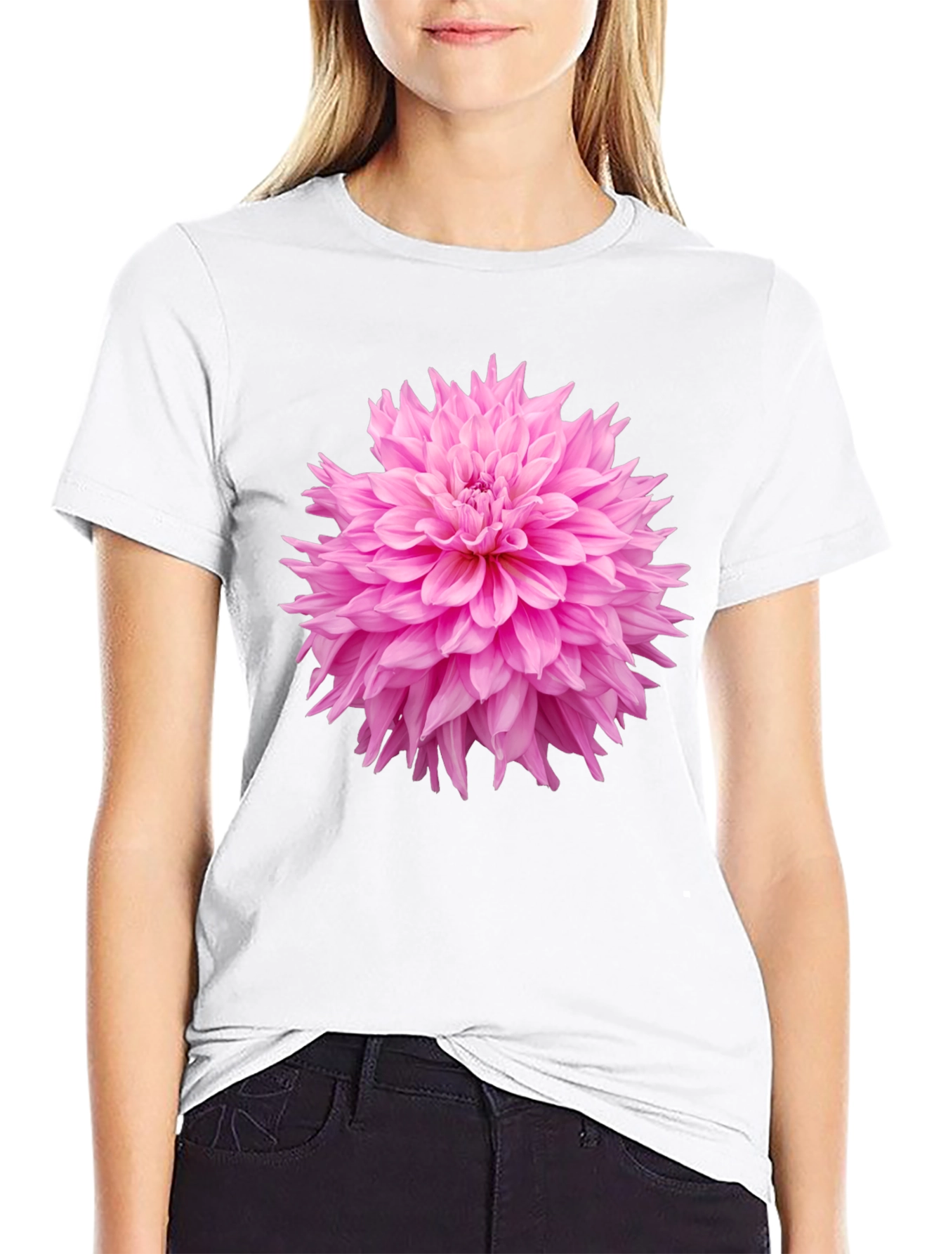 Black Black T-Shirt with Pink Flower Graphic view 9