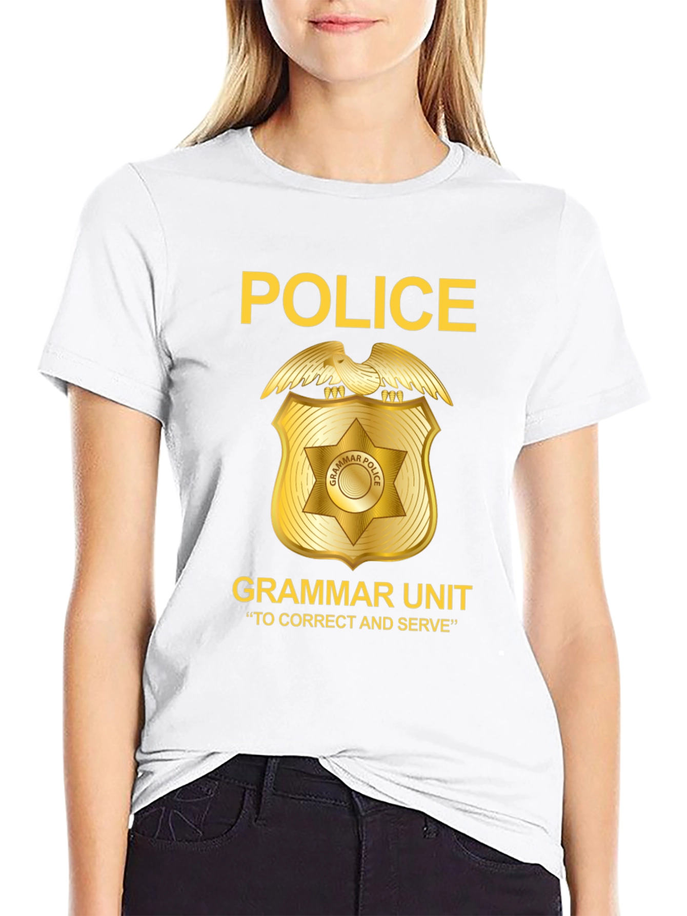 Black Grammar Police T-Shirt - Correct and Serve view 9