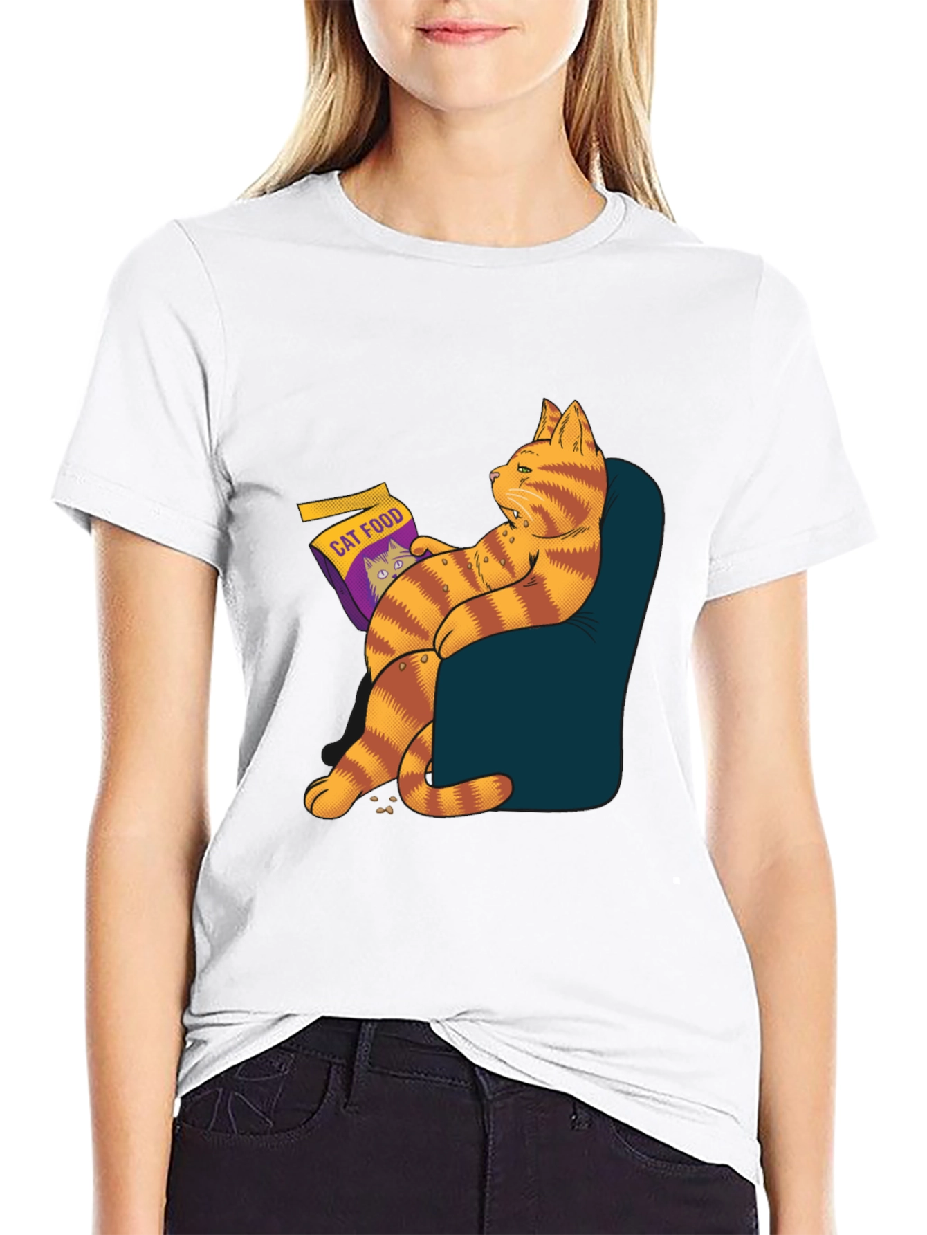 Black Funny Cat Food T-Shirt - Lazy Cat Design view 9