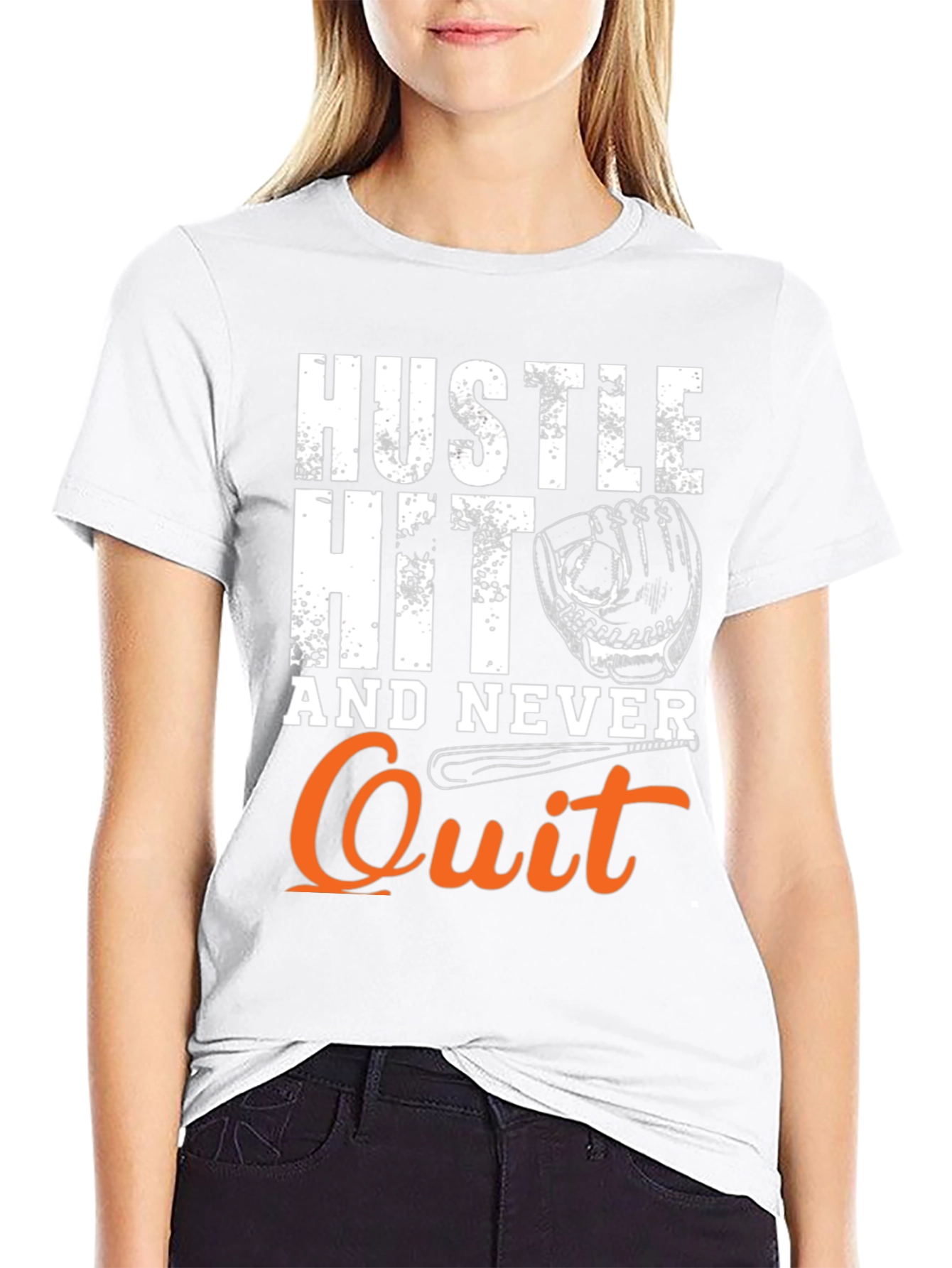 Black Hustle Hit Never Quit Baseball T-Shirt view 9