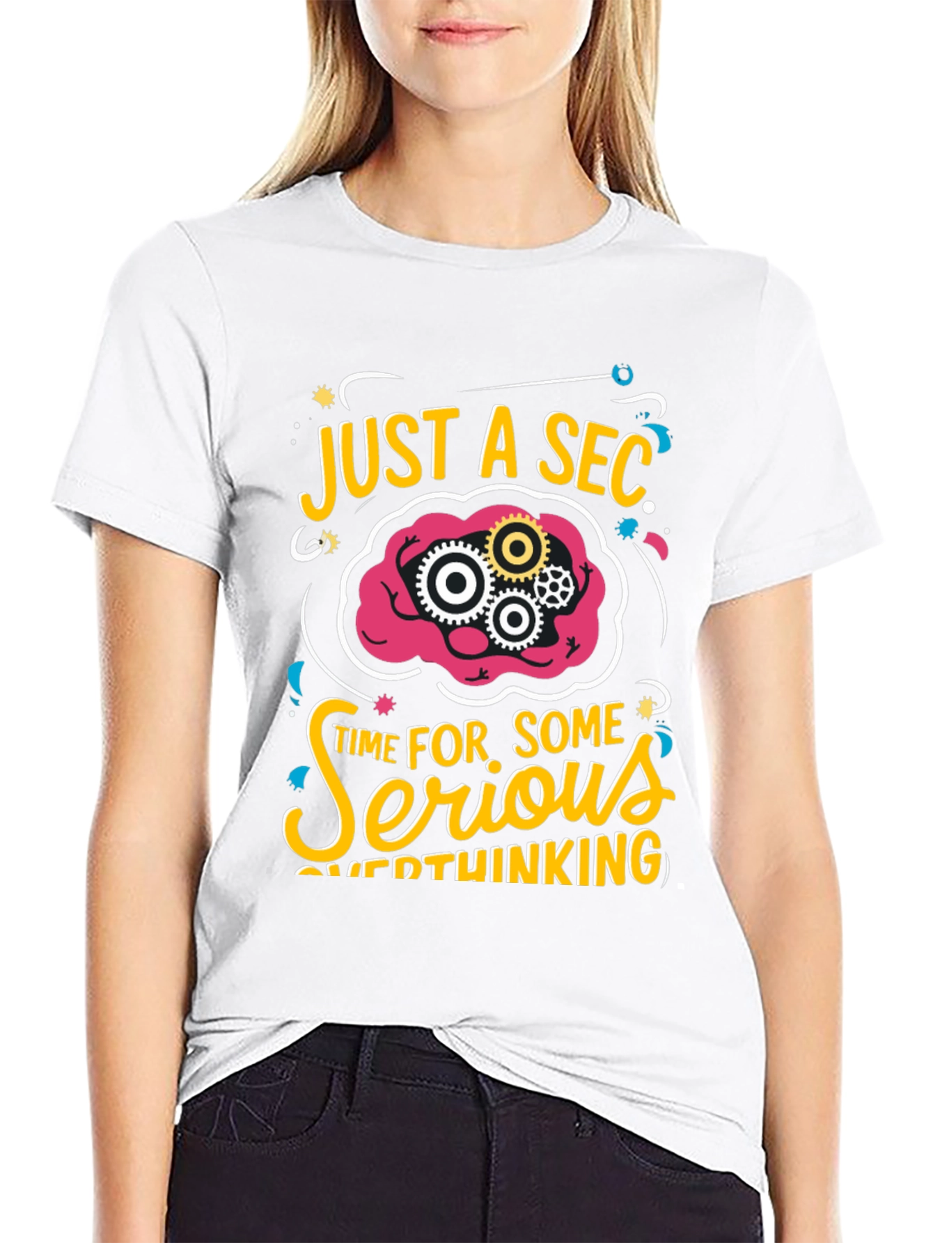 Black Just a Sec Serious Overthinking Graphic T-Shirt view 9