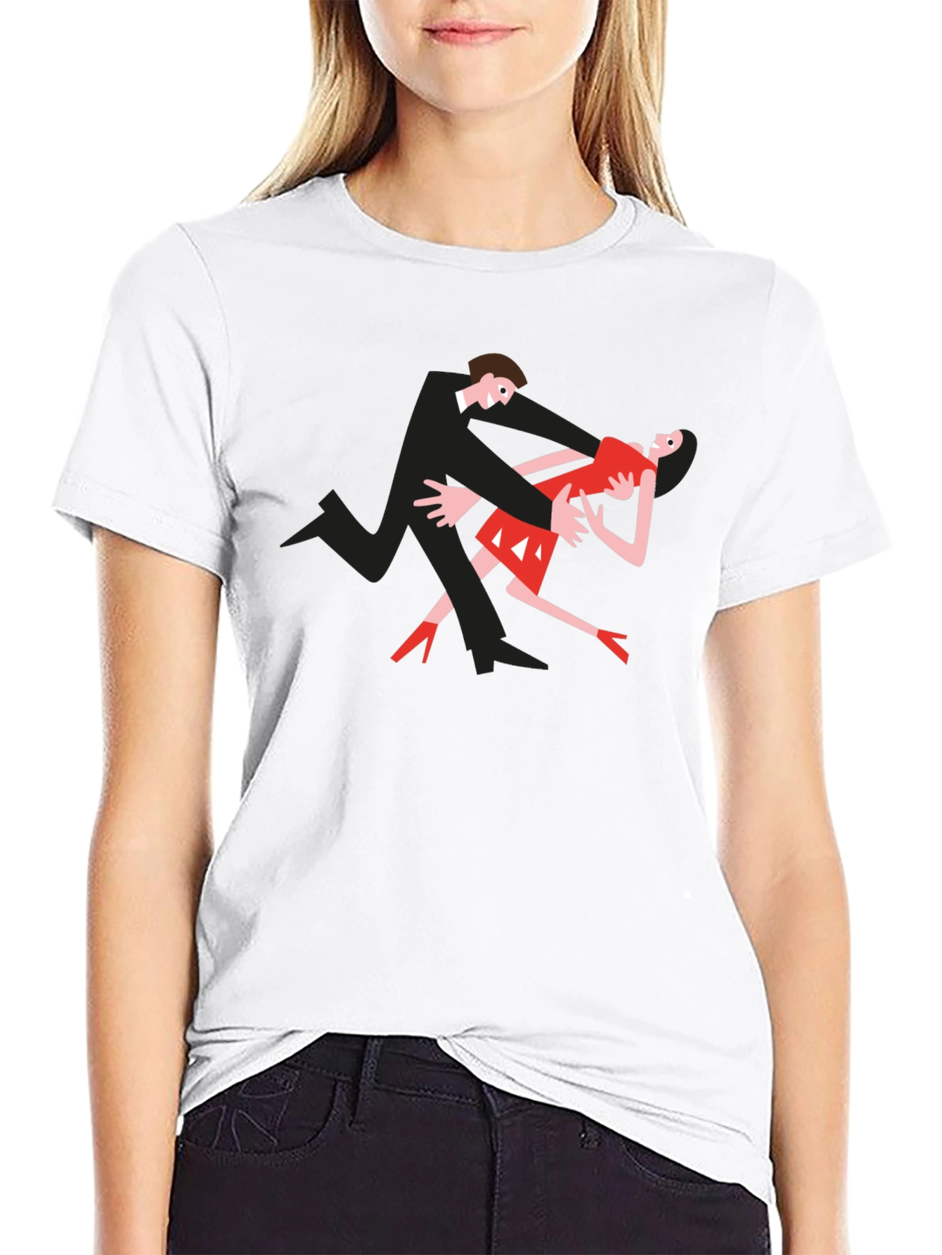 Black Dancing Couple Graphic Tee - Black Cotton T-Shirt view 9