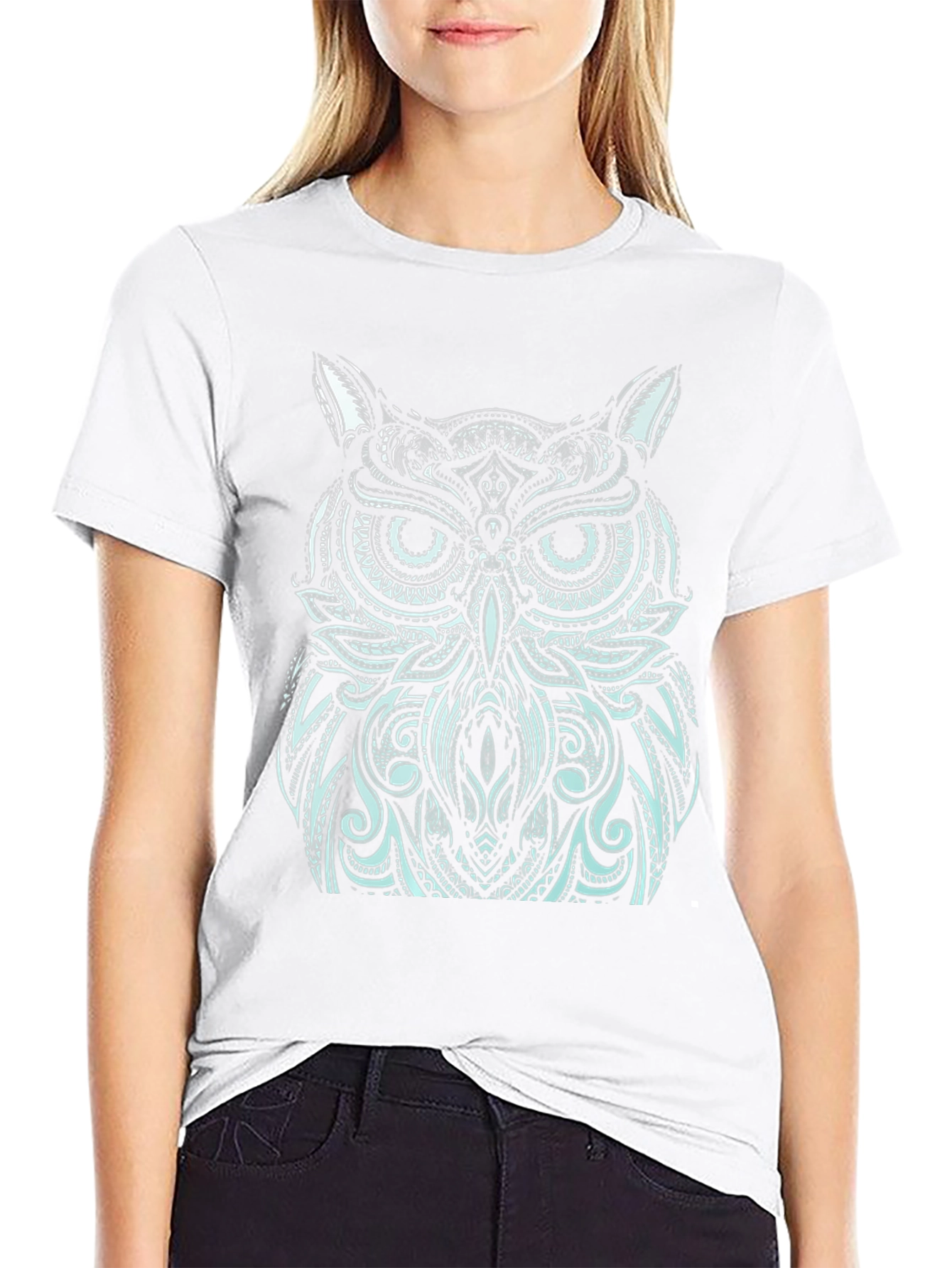 Black Owl Graphic Print Black T-Shirt view 9
