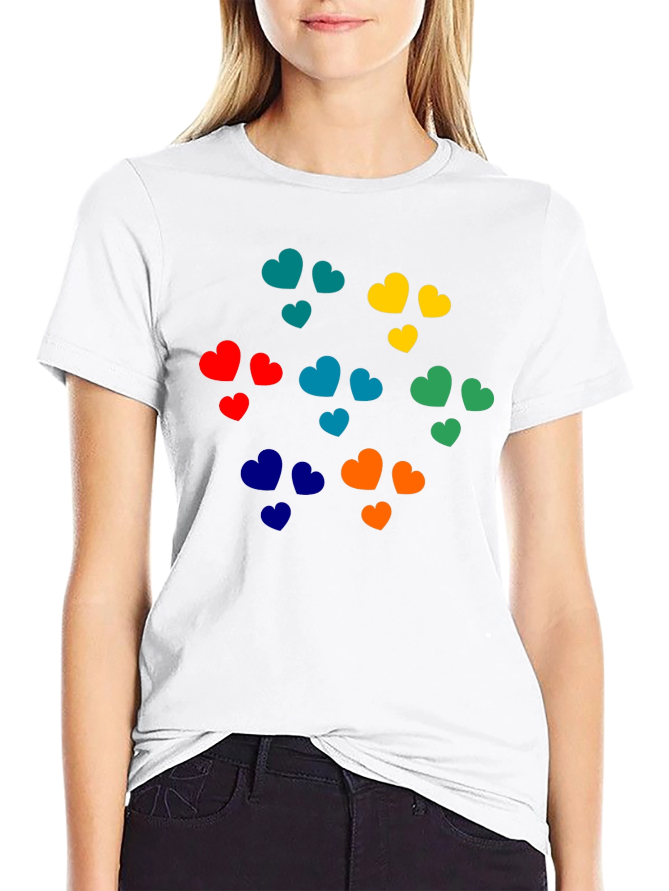 Black Colorful Hearts Graphic Black T-Shirt view 9