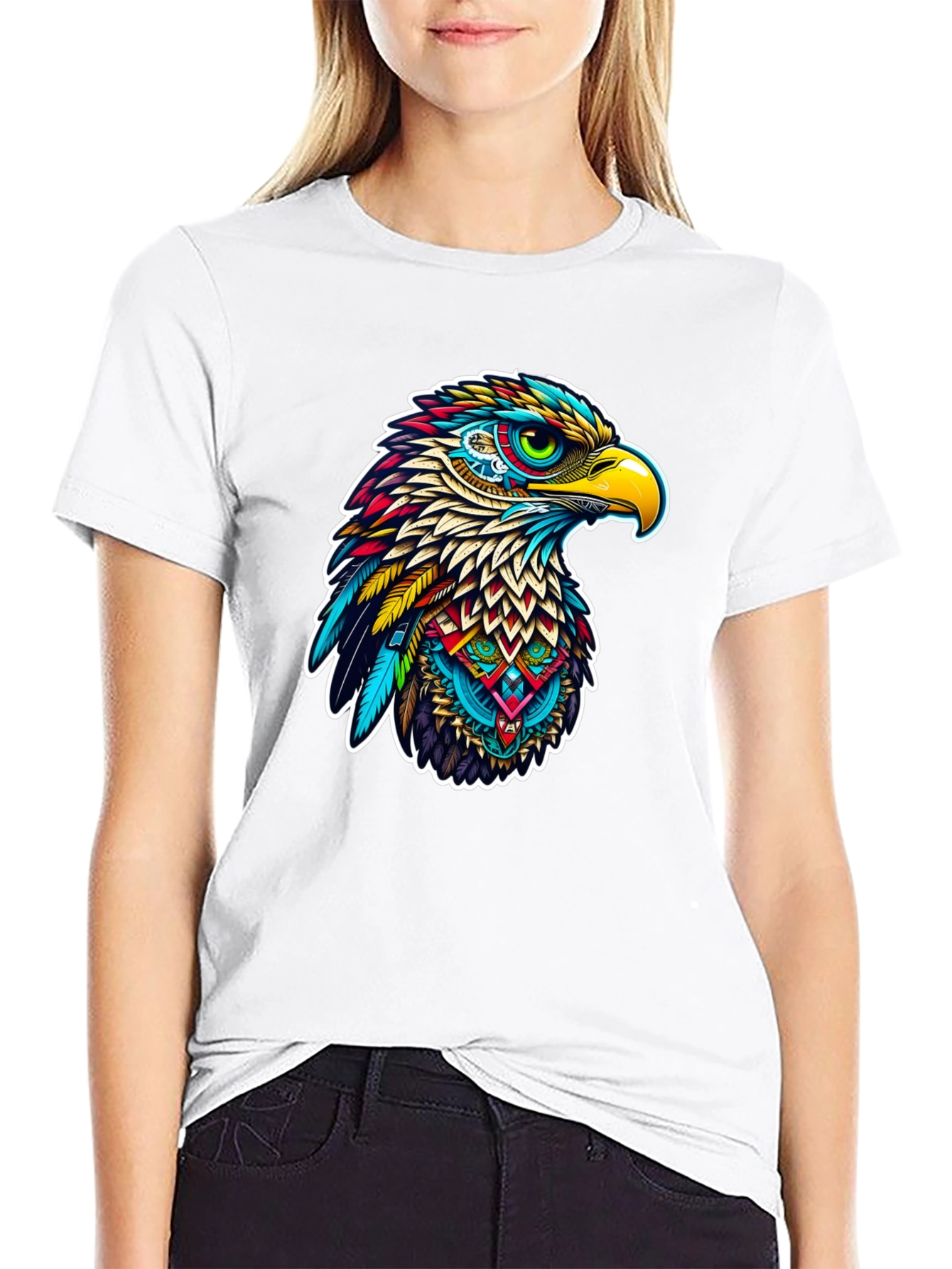 Black Vibrant Eagle Graphic Tee - Stylish Men's Black T-Shirt view 9
