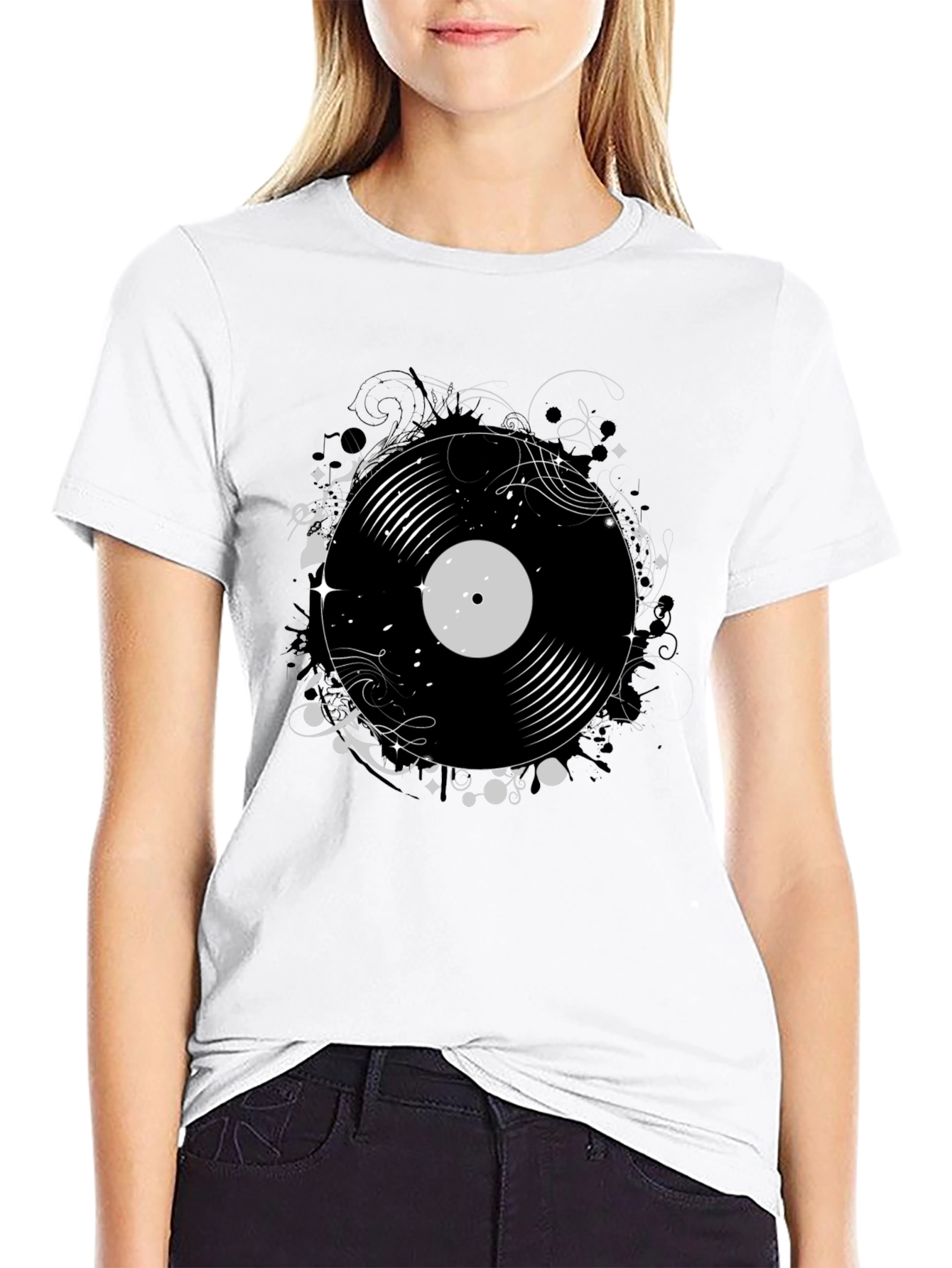 Black Vinyl Record Graphic Print Tee view 9