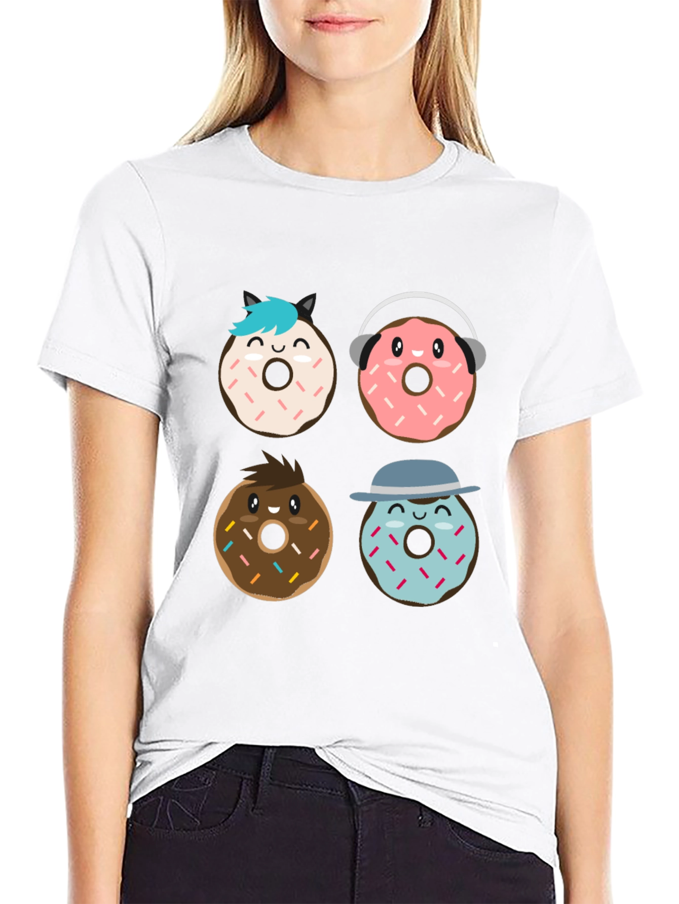 Black Donut Cartoon Graphic Black T-Shirt view 9