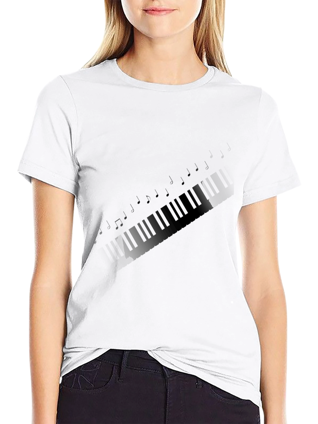 Black Musical Keyboard T-Shirt - Soft Cotton Tee view 9