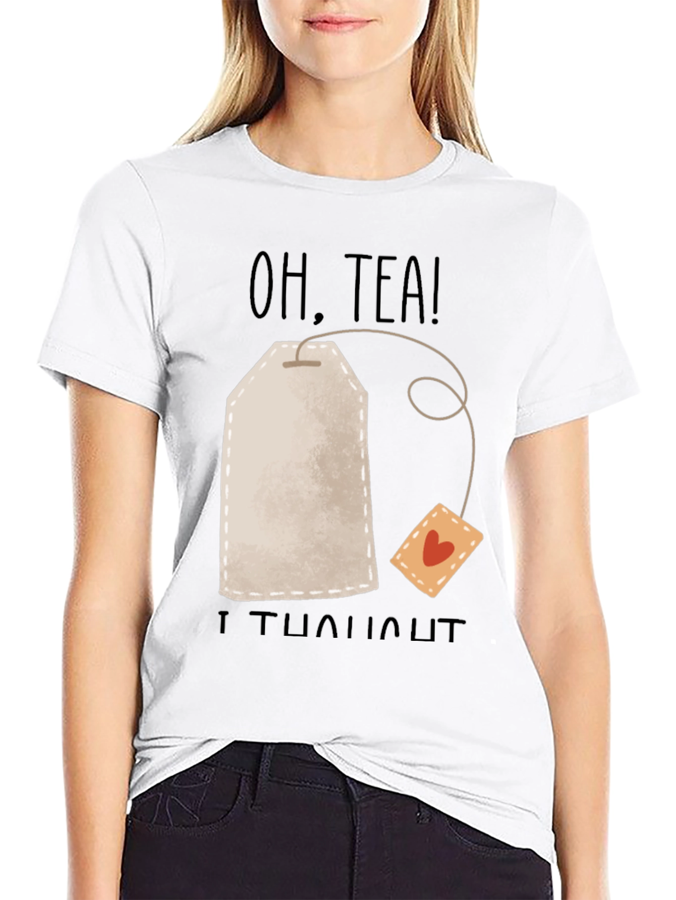 Black Oh, Tea! Humor Graphic Tee - Black Cotton T-Shirt view 9