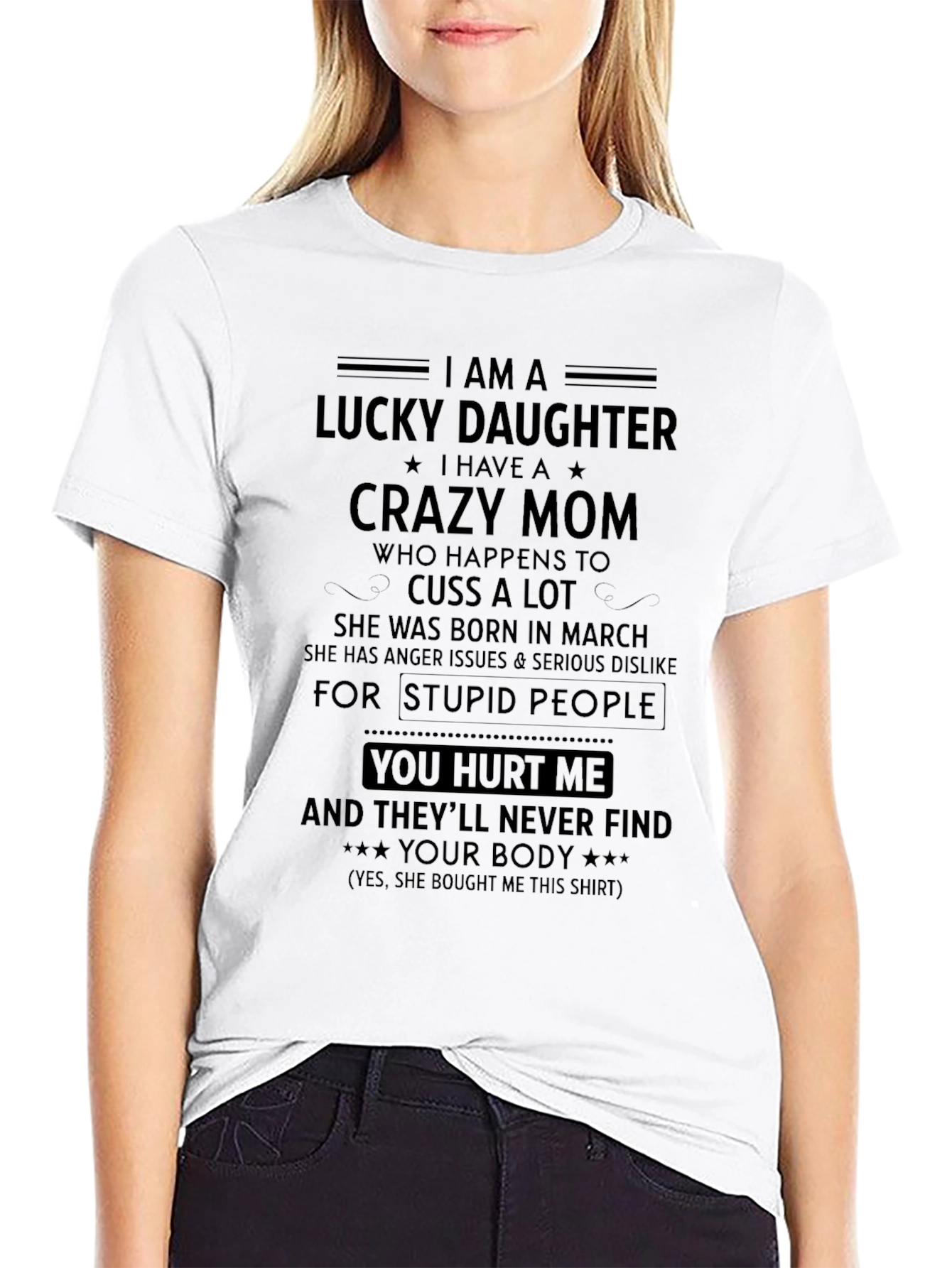 Black Lucky Daughter Crazy Mom Graphic T-Shirt view 9