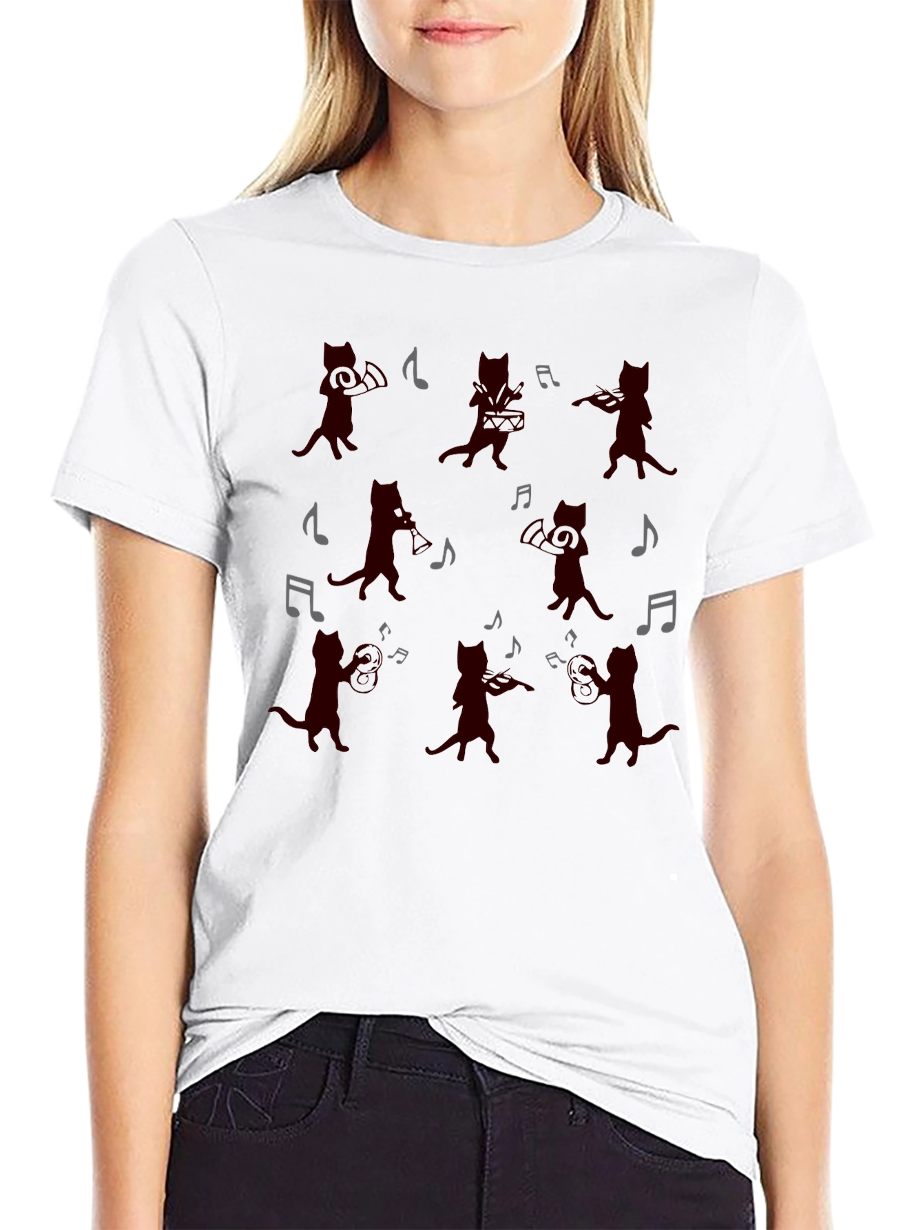 Black Musical Cats Black T-Shirt - Band of Cats Design view 9
