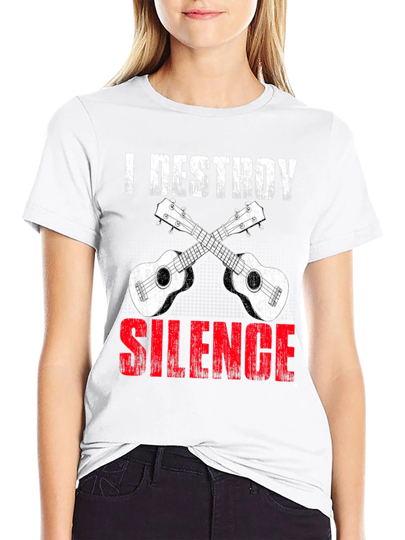 Black I Destroy Silence Ukulele T-Shirt view 9