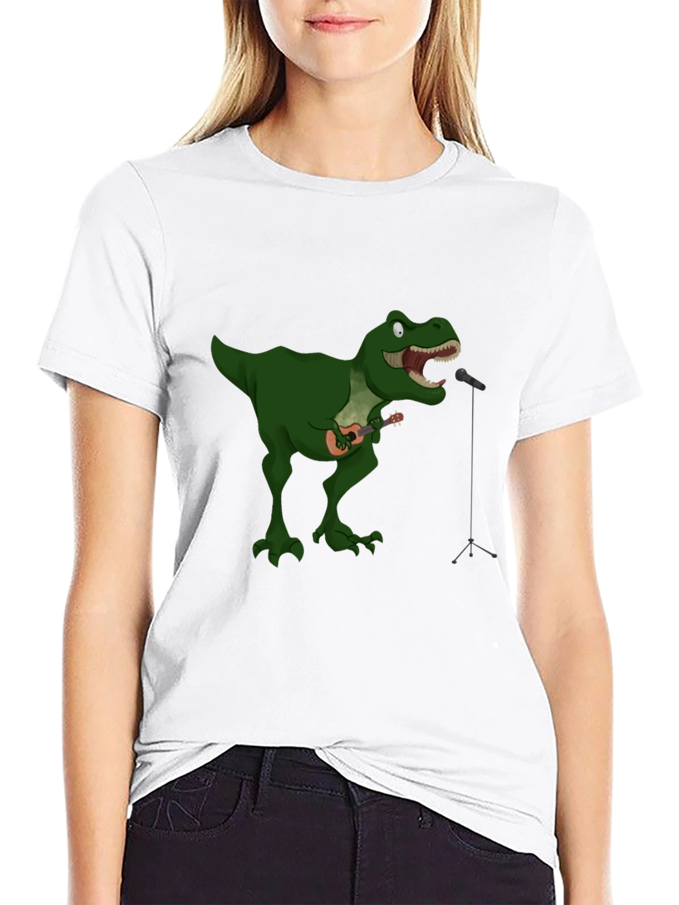 Black Dino Ukulele Black T-Shirt view 9