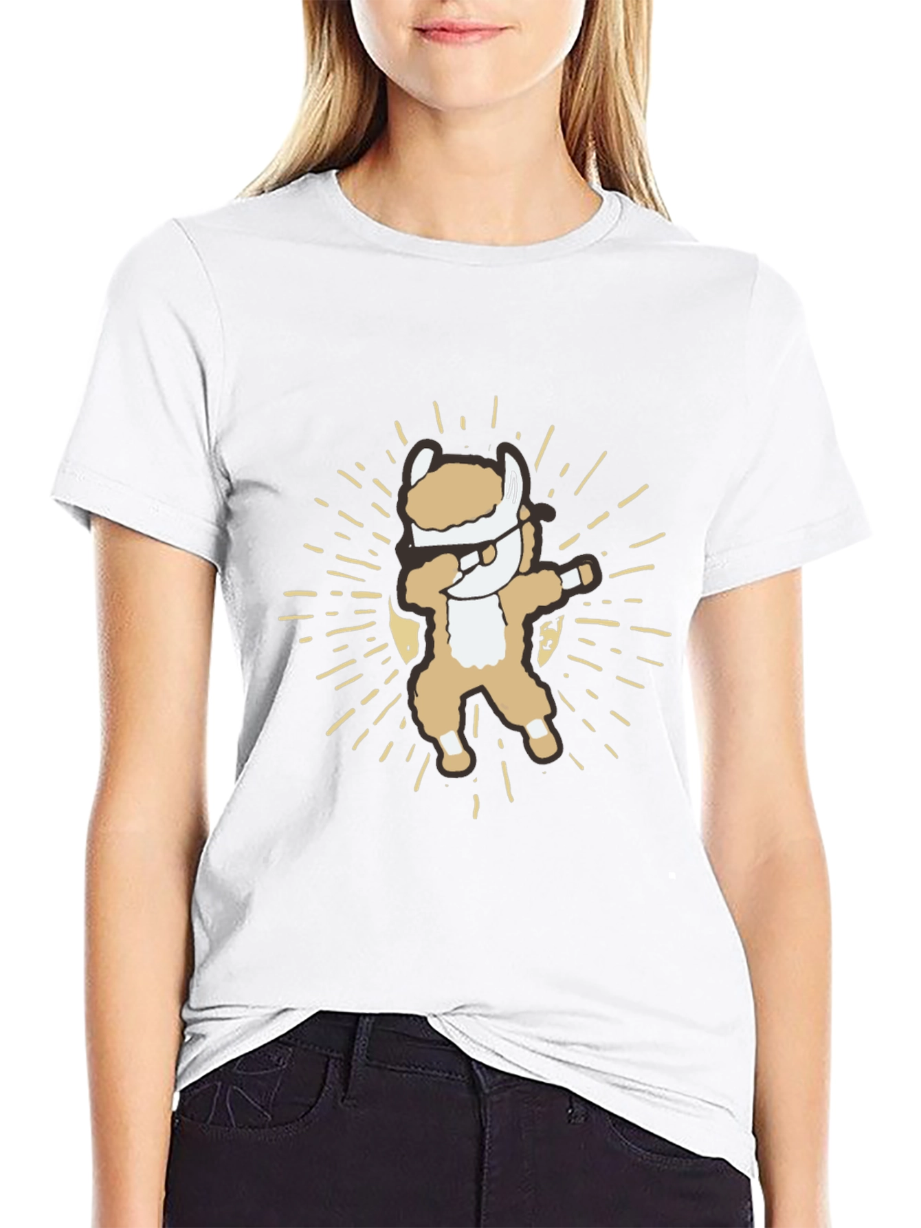 Black Dabbing Alpaca T-Shirt - Cute and Funny view 9