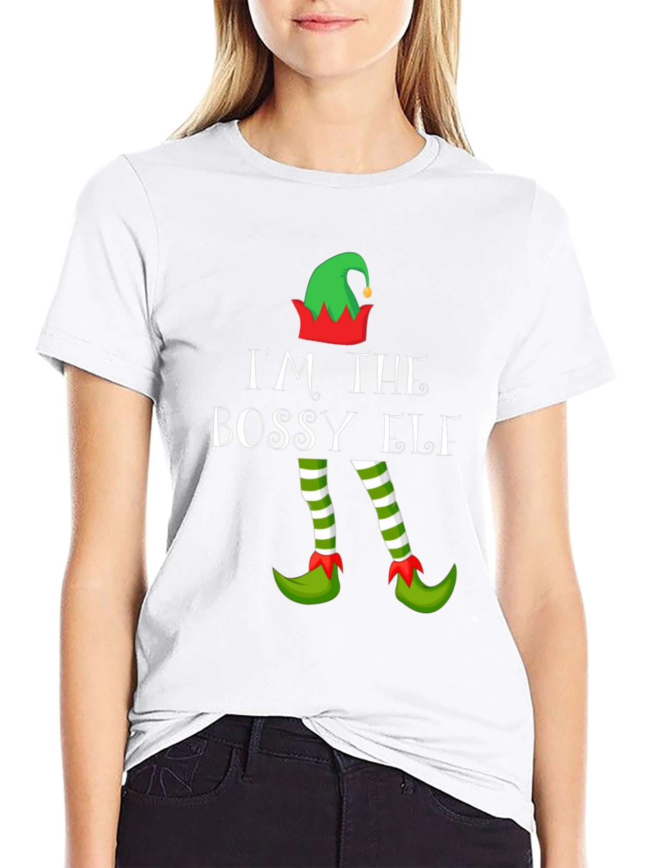 Black I'm the Bossy Elf Christmas T-Shirt view 9