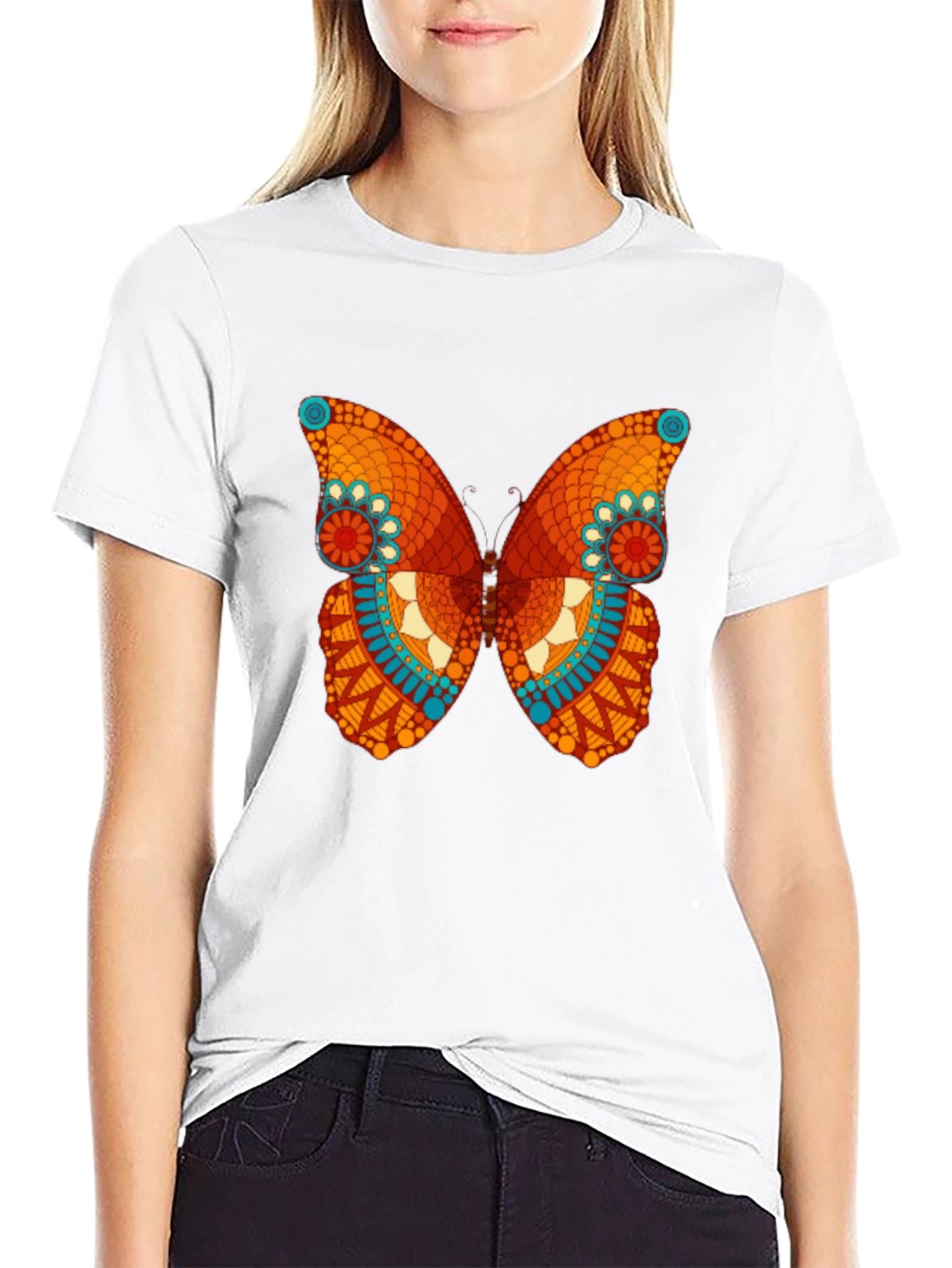 Butterfly Mandala Graphic Tee - Stylish Men's Black T-Shirt - 9
