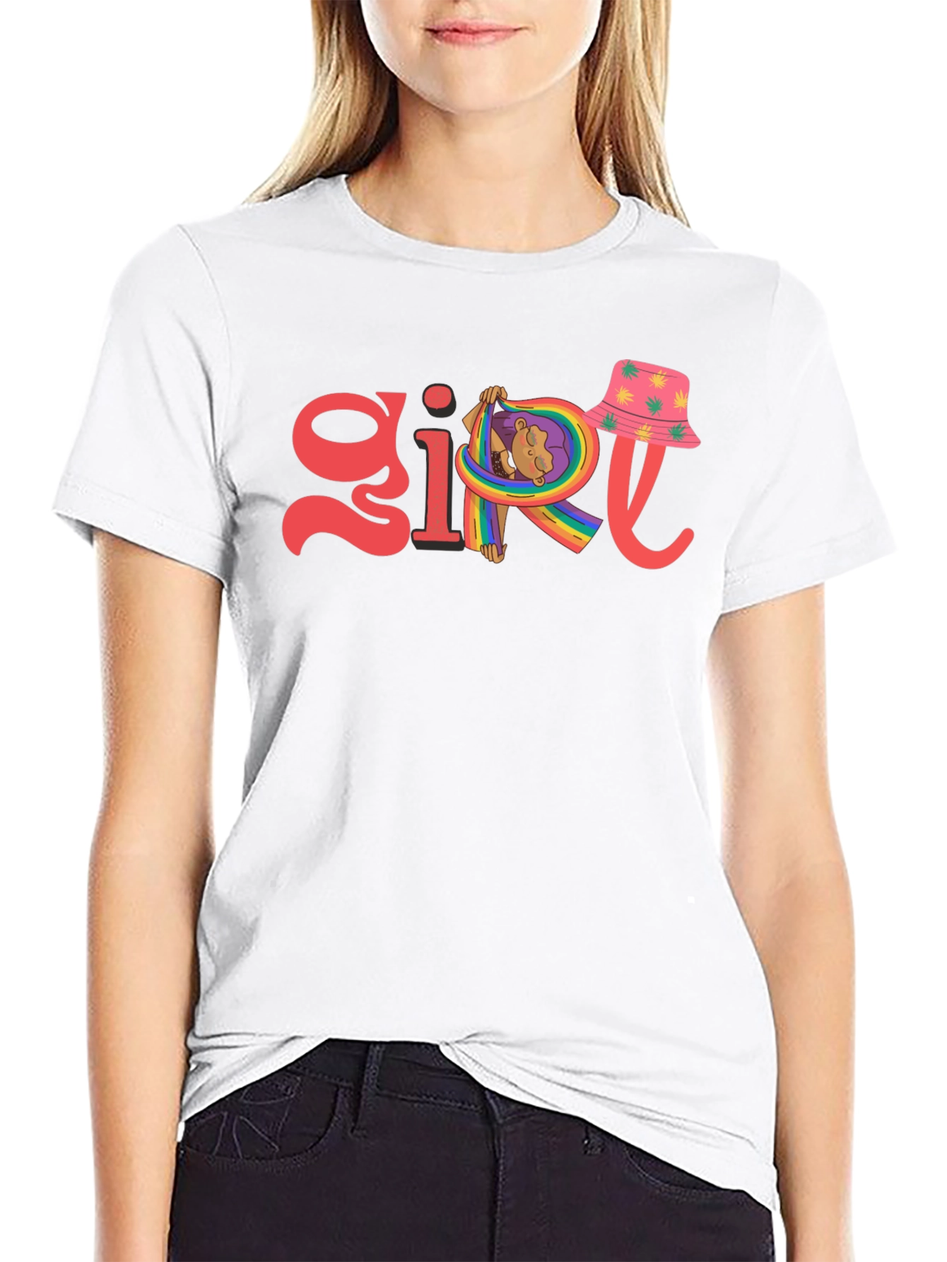Black Girl Rainbow Graphic Tee - Black Cotton Blend view 9