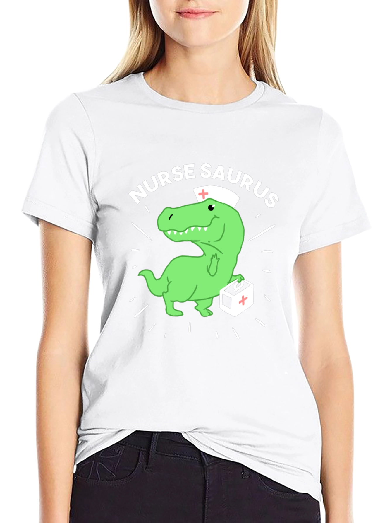 Black Nurse Saurus T-Shirt - Funny Dinosaur Nursing Tee view 9