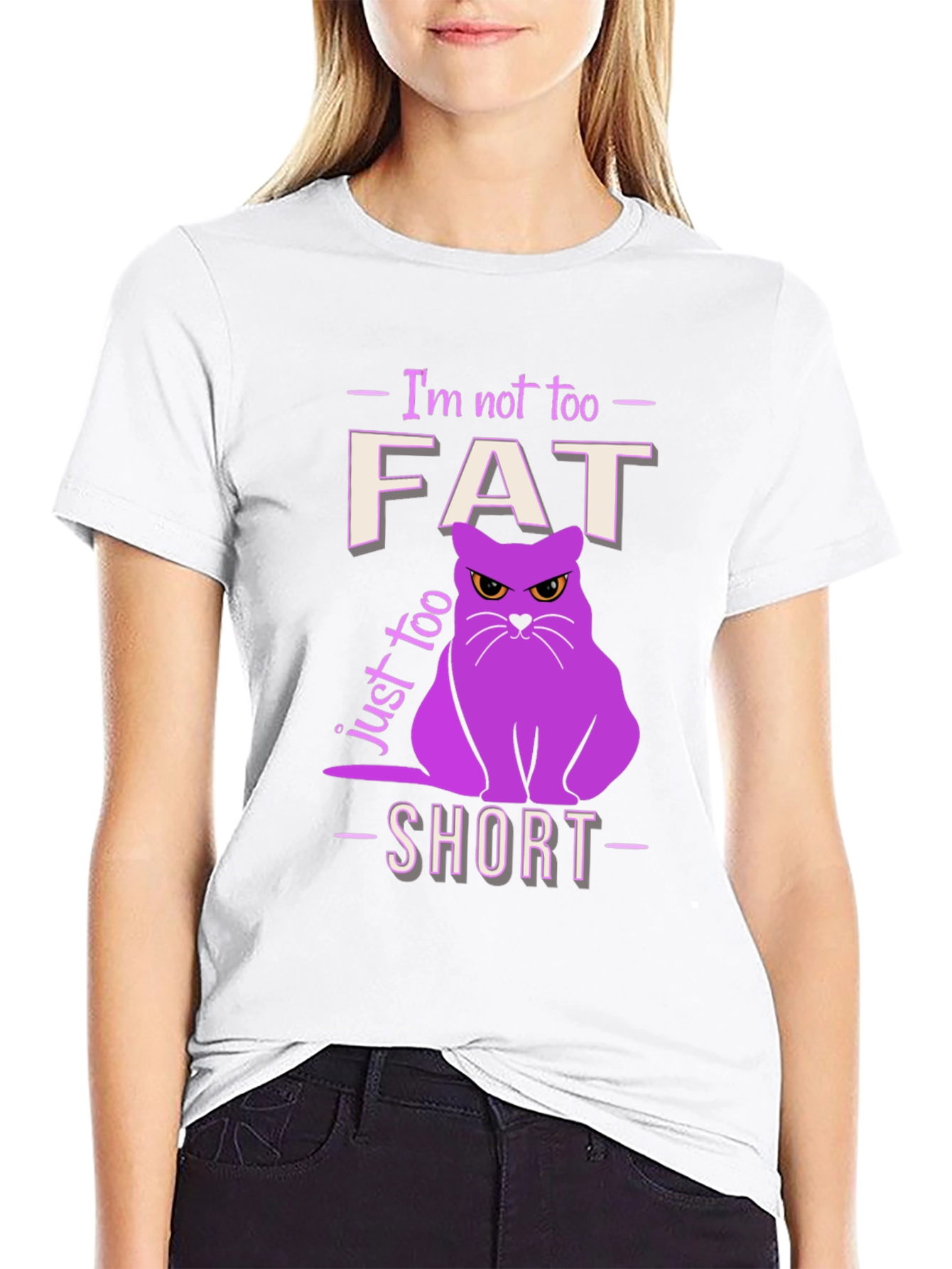 Black Funny Cat T-Shirt - Not Fat, Just Too Short! view 9