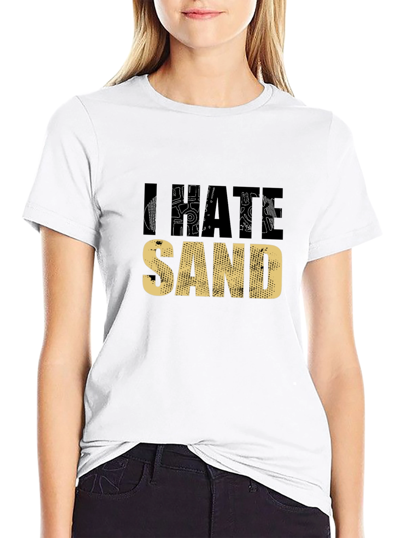 Black I Hate Sand Graphic Print Black T-Shirt view 9