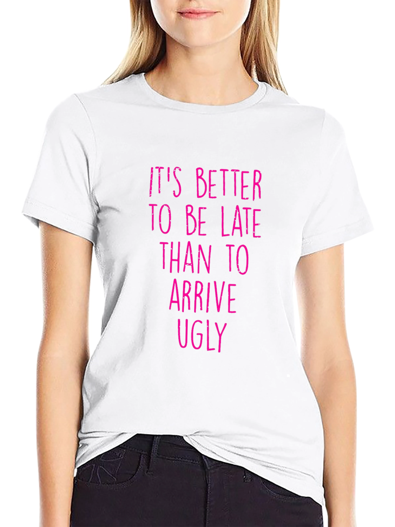 Black Funny Graphic Tee: It's Better to be Late view 9