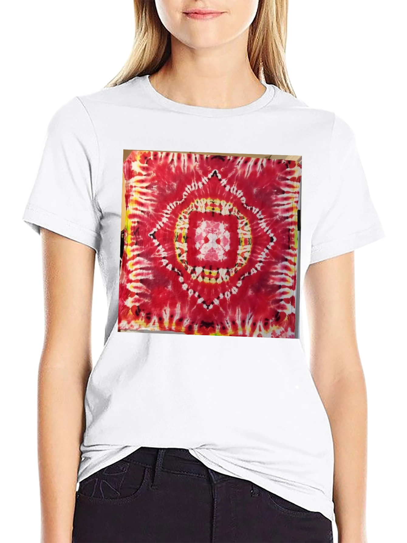 Black Red Tie-Dye Mandala Graphic Tee view 9