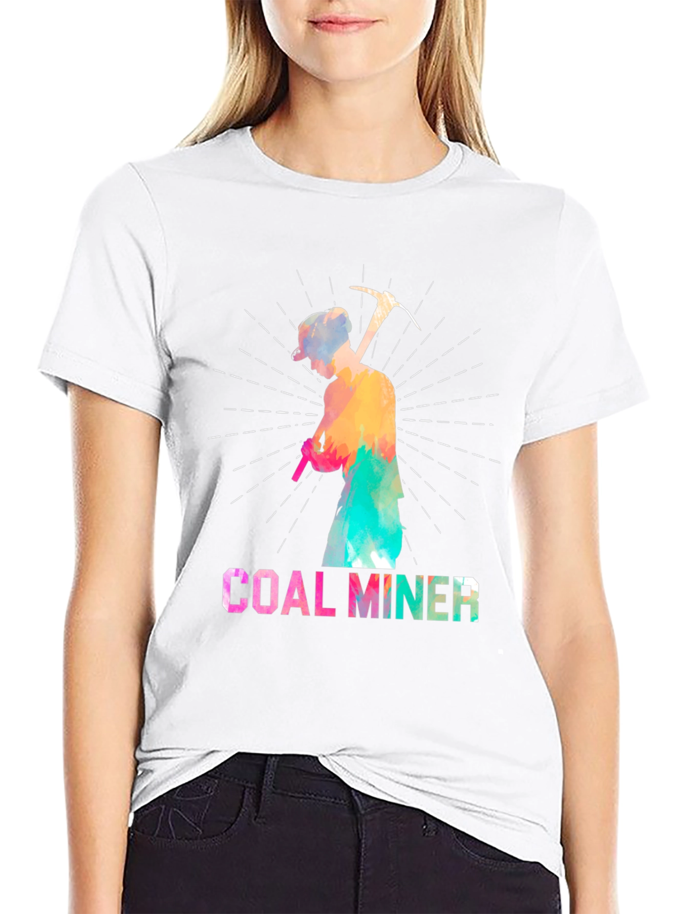 Black Coal Miner Colorful Graphic T-Shirt view 9