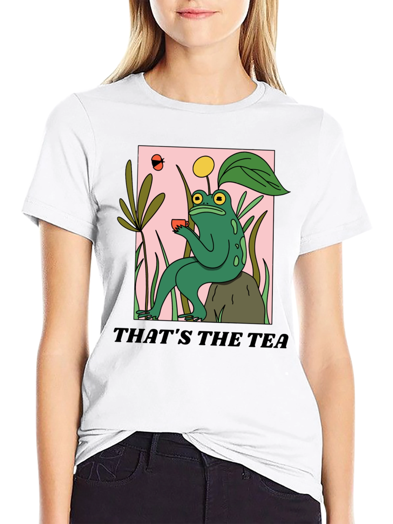 Black Frog Sipping Tea T-Shirt - "That's The Tea" Funny Graphic Tee view 9