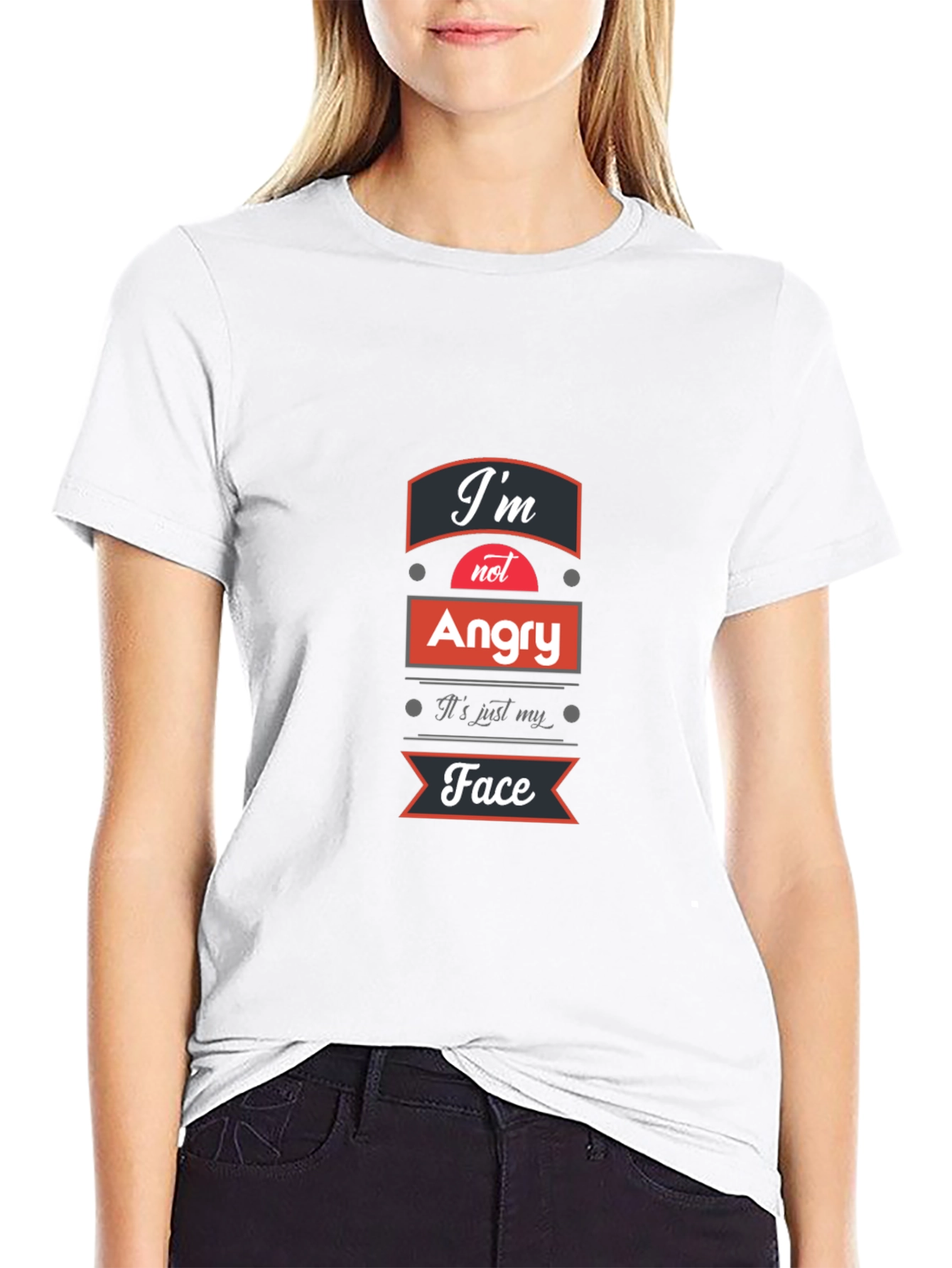Black Funny Graphic Tee: I'm Not Angry, It's Just My Face T-Shirt view 9