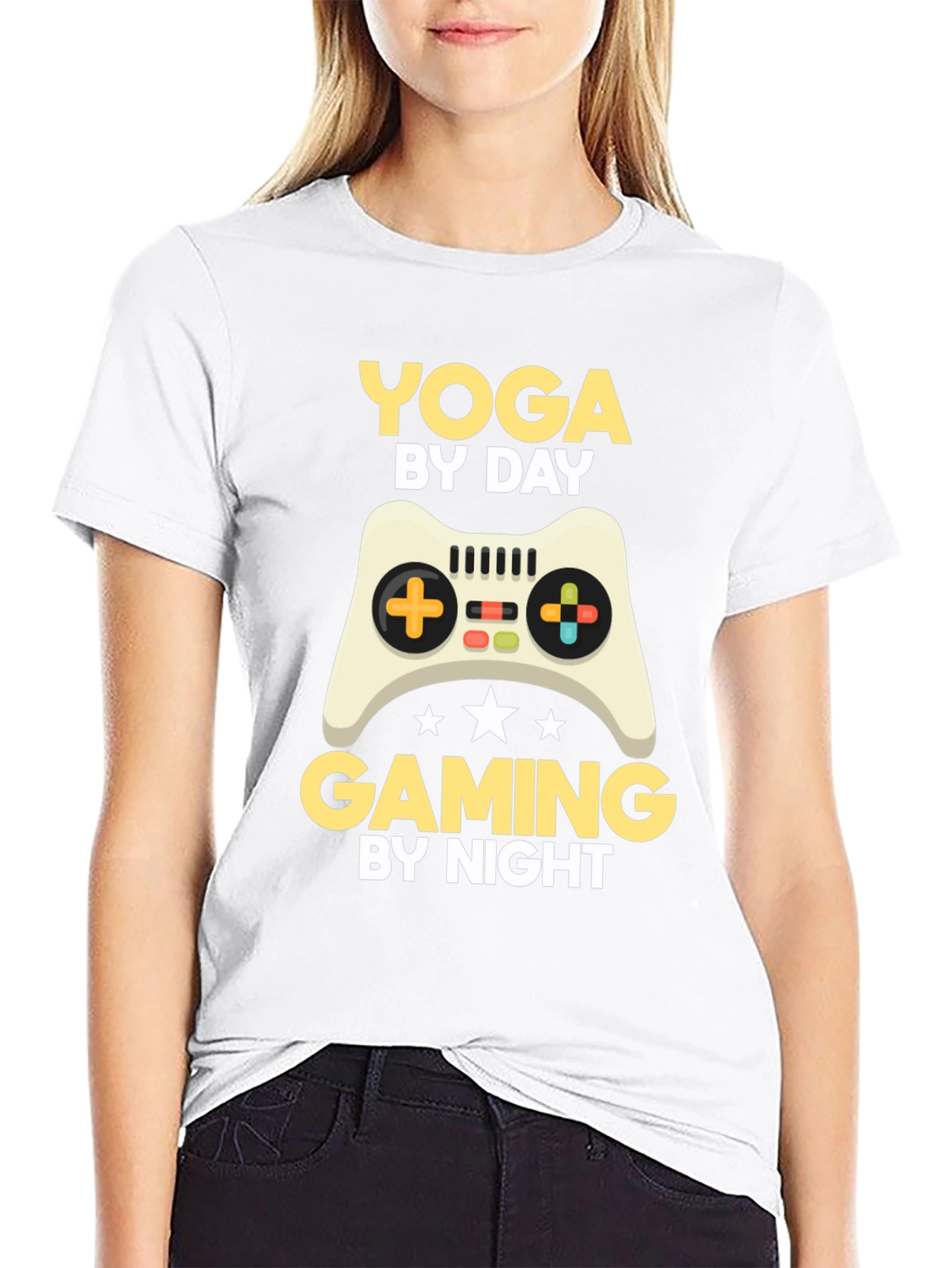Black Yoga By Day, Gaming By Night T-Shirt view 9