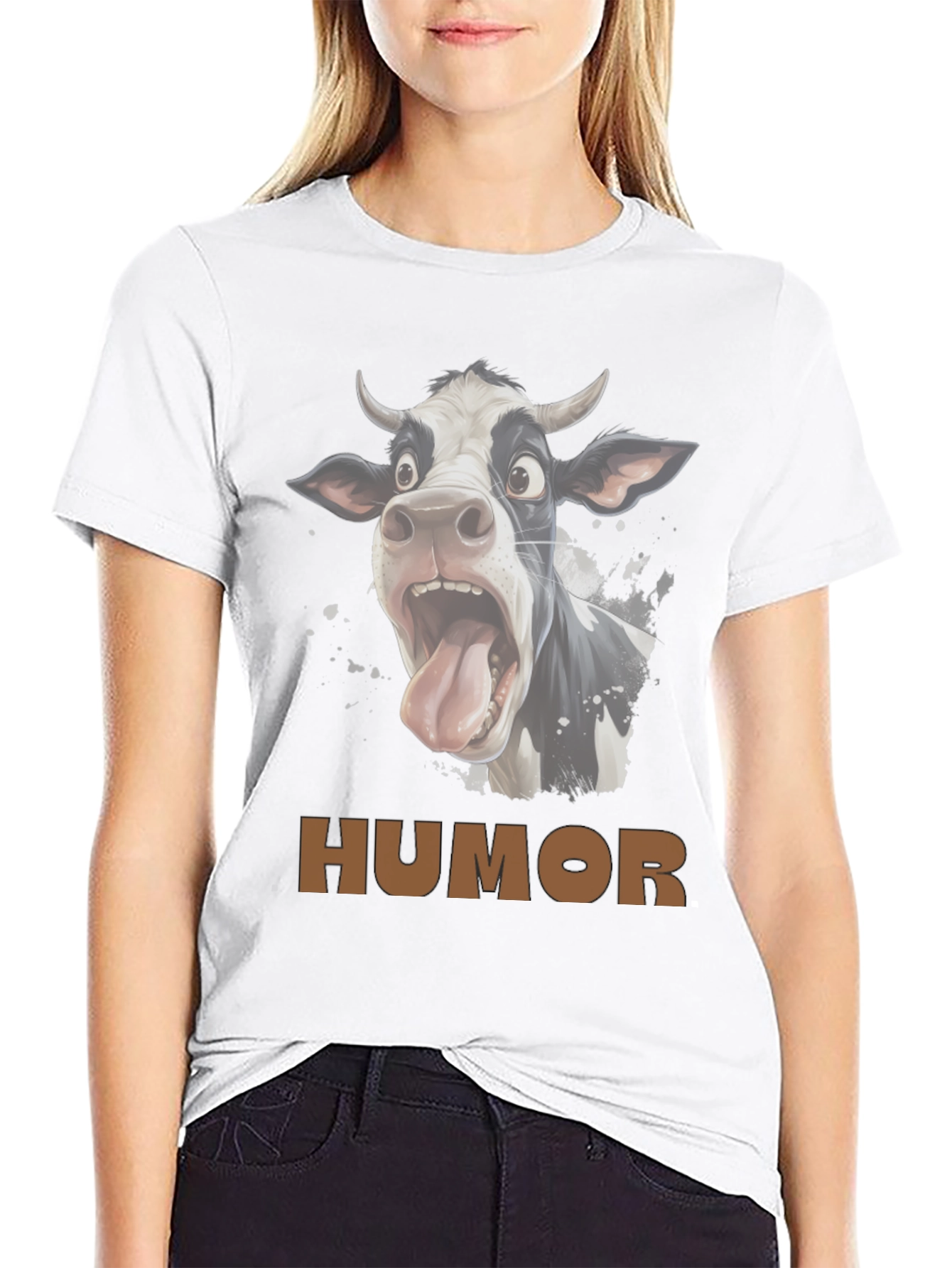 Black Humorous Cow Graphic T-Shirt - Black view 9